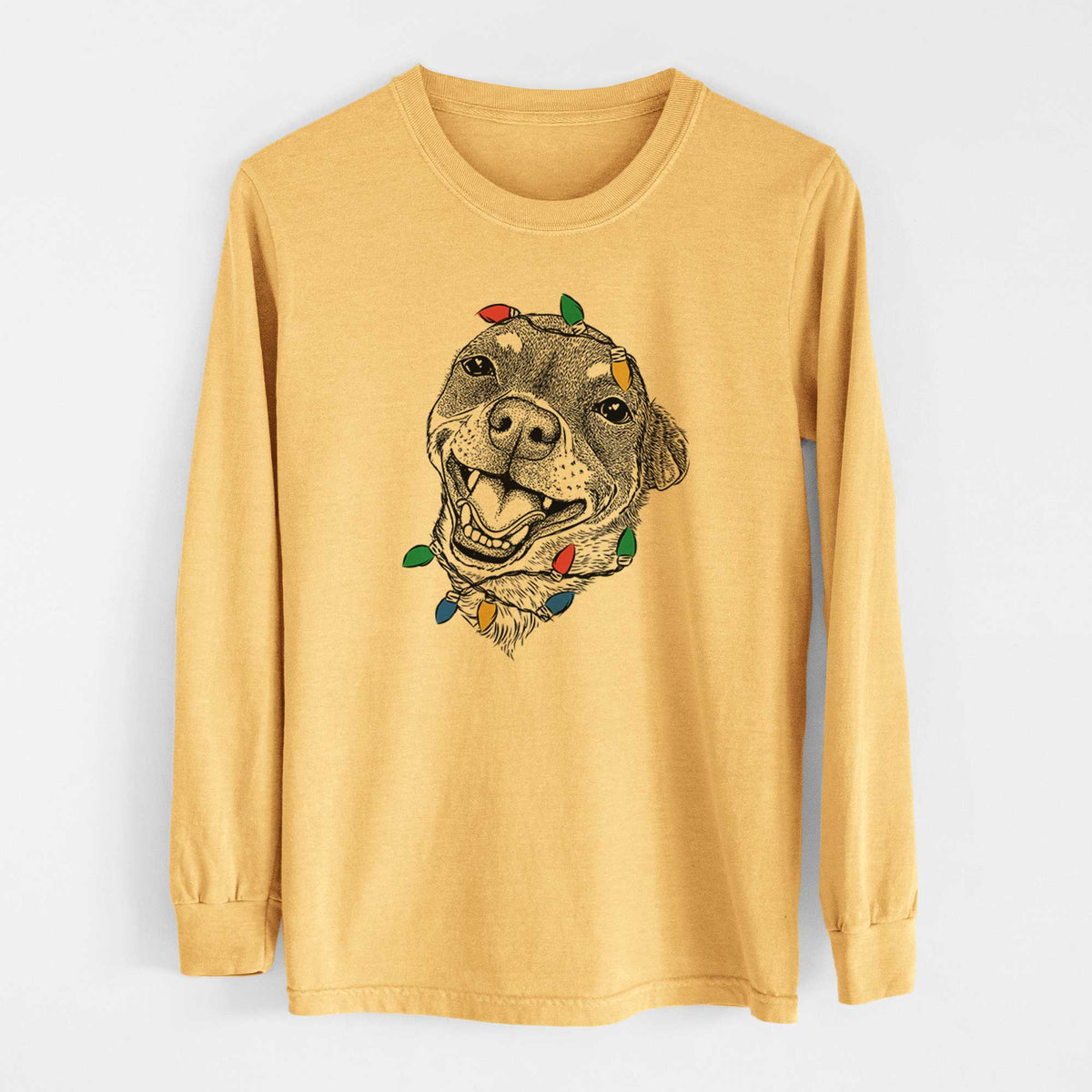 Christmas Lights Boss the Chihuahua - Heavyweight 100% Cotton Long Sleeve