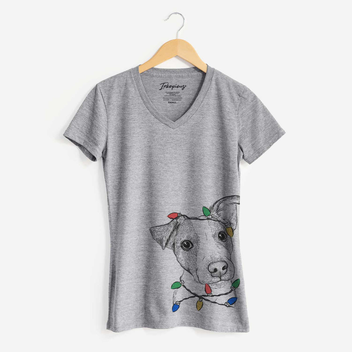 Christmas Lights Bosse the Jack Russell Terrier - Women's V-neck Shirt