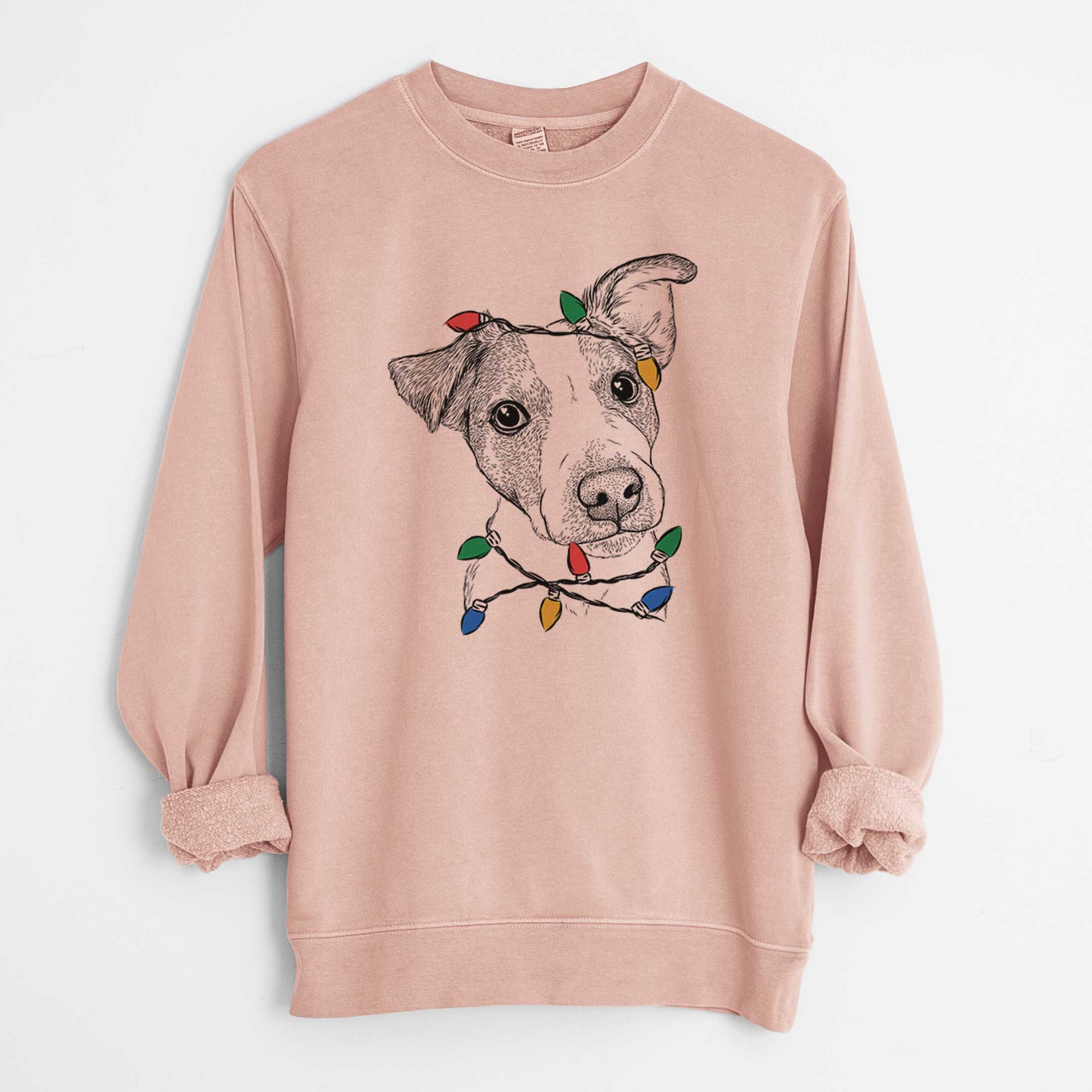 Christmas Lights Bosse the Jack Russell Terrier - Unisex Pigment Dyed Crew Sweatshirt