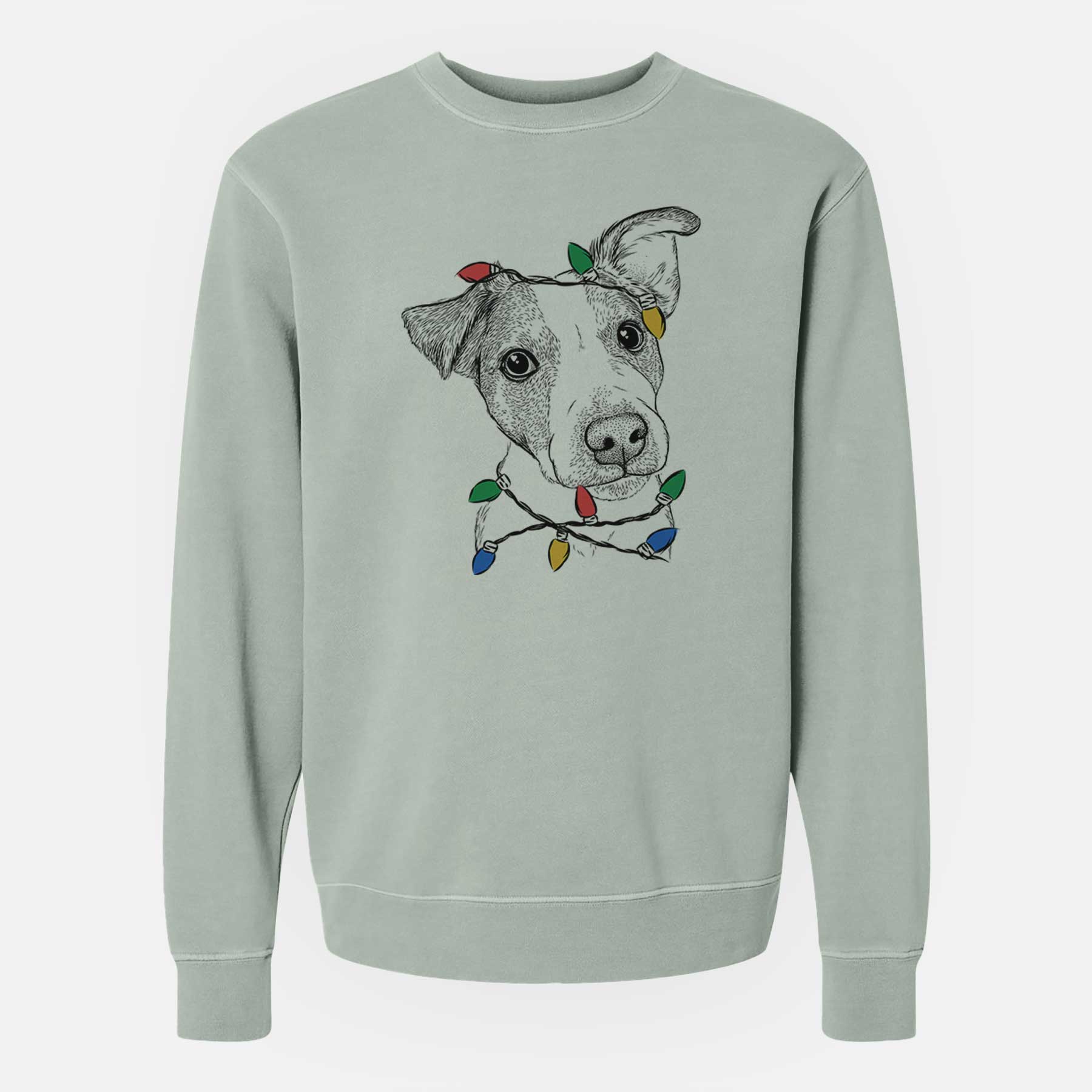 Christmas Lights Bosse the Jack Russell Terrier - Unisex Pigment Dyed Crew Sweatshirt