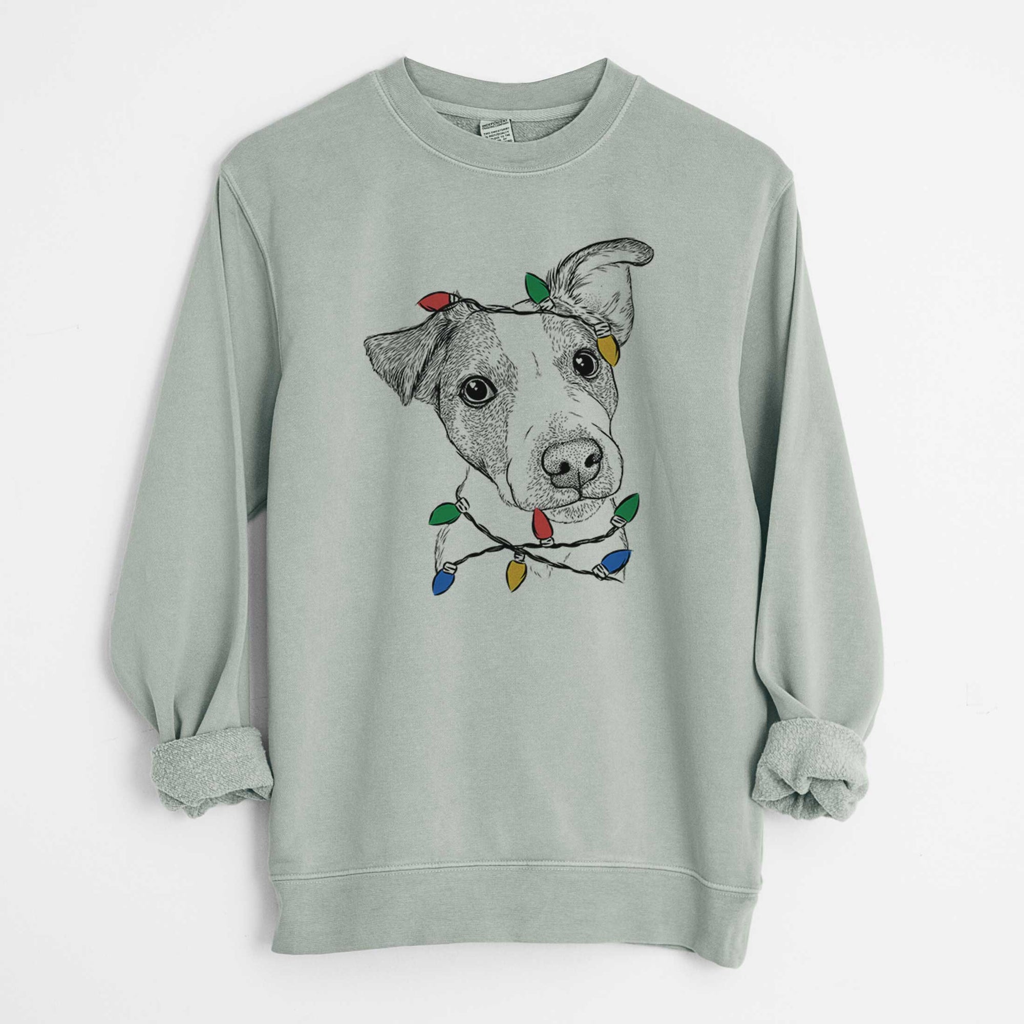 Christmas Lights Bosse the Jack Russell Terrier - Unisex Pigment Dyed Crew Sweatshirt