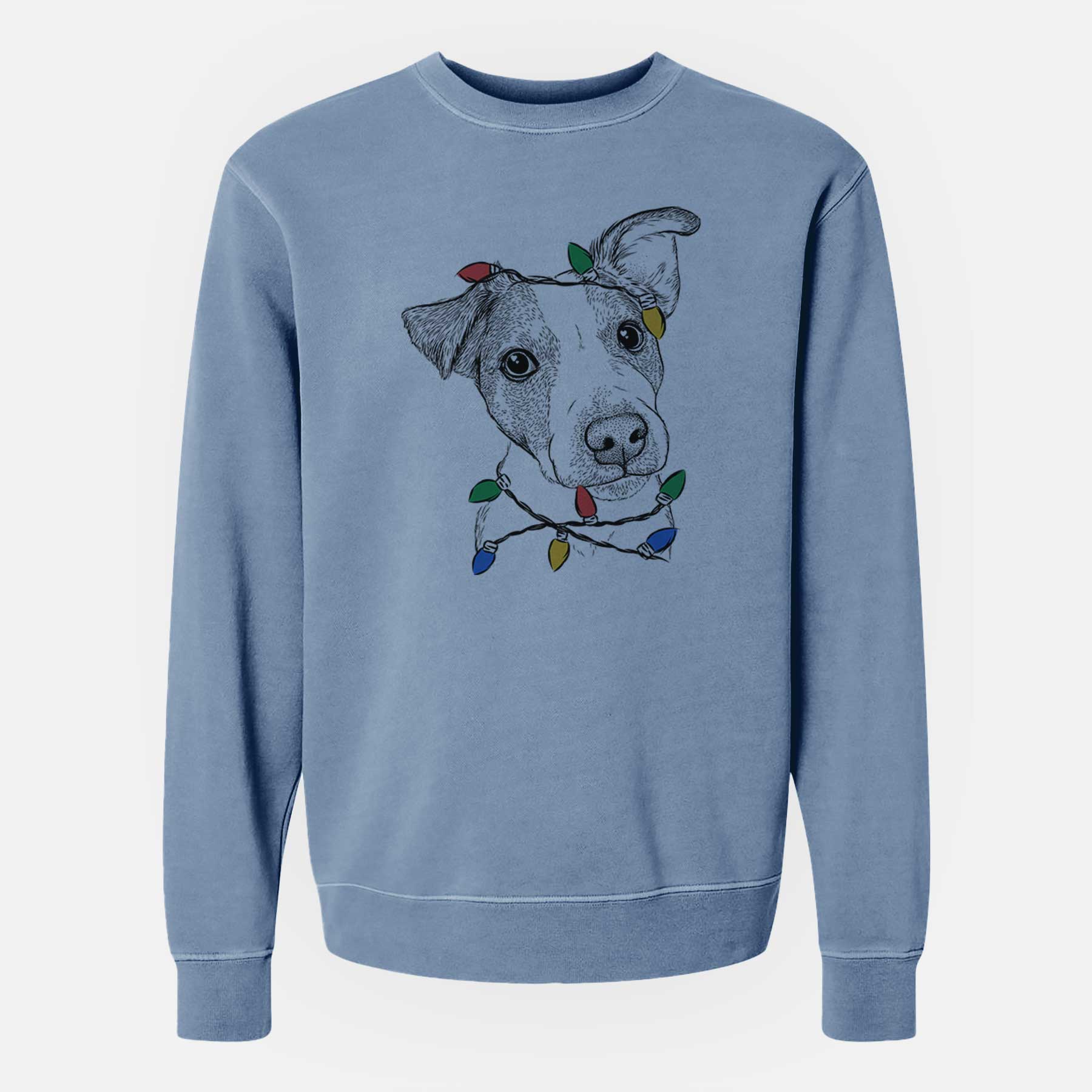 Christmas Lights Bosse the Jack Russell Terrier - Unisex Pigment Dyed Crew Sweatshirt