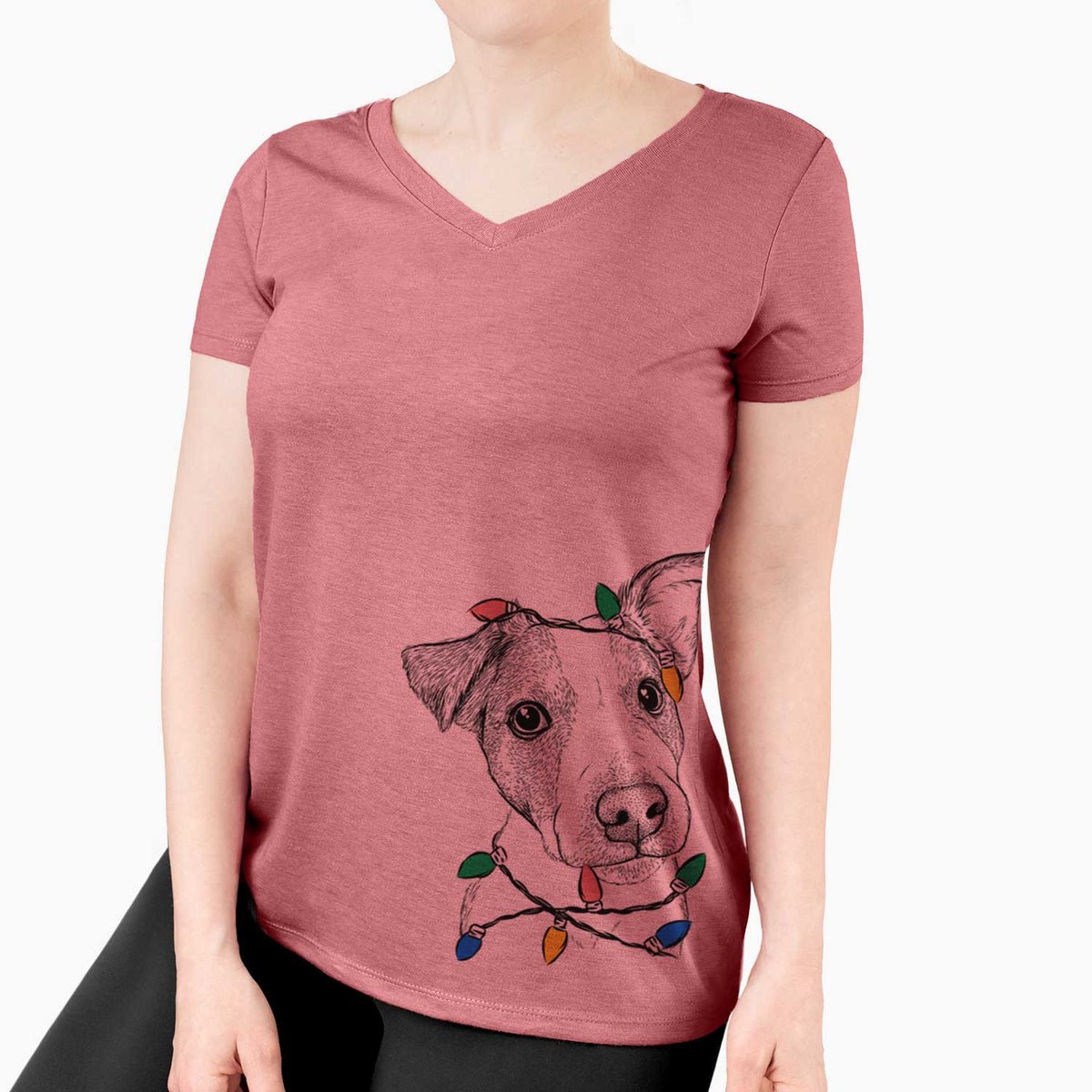 Christmas Lights Bosse the Jack Russell Terrier - Women's V-neck Shirt
