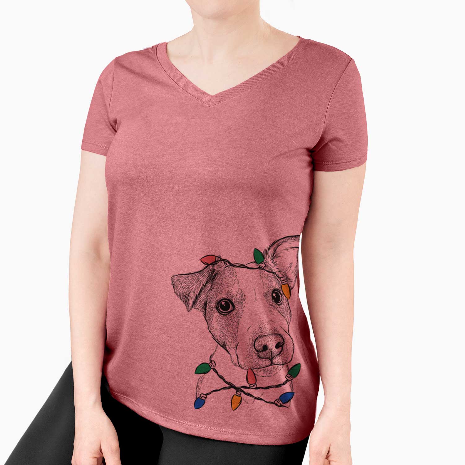 Christmas Lights Bosse the Jack Russell Terrier - Women's V-neck Shirt