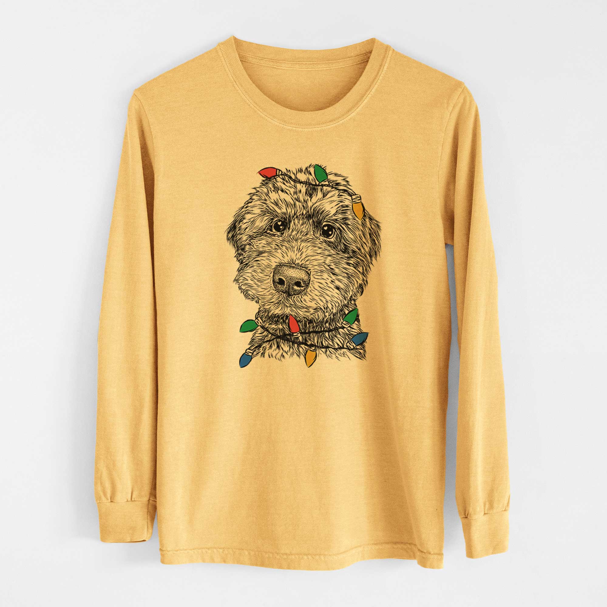 Christmas Lights Bowser the Whoodle - Heavyweight 100% Cotton Long Sleeve