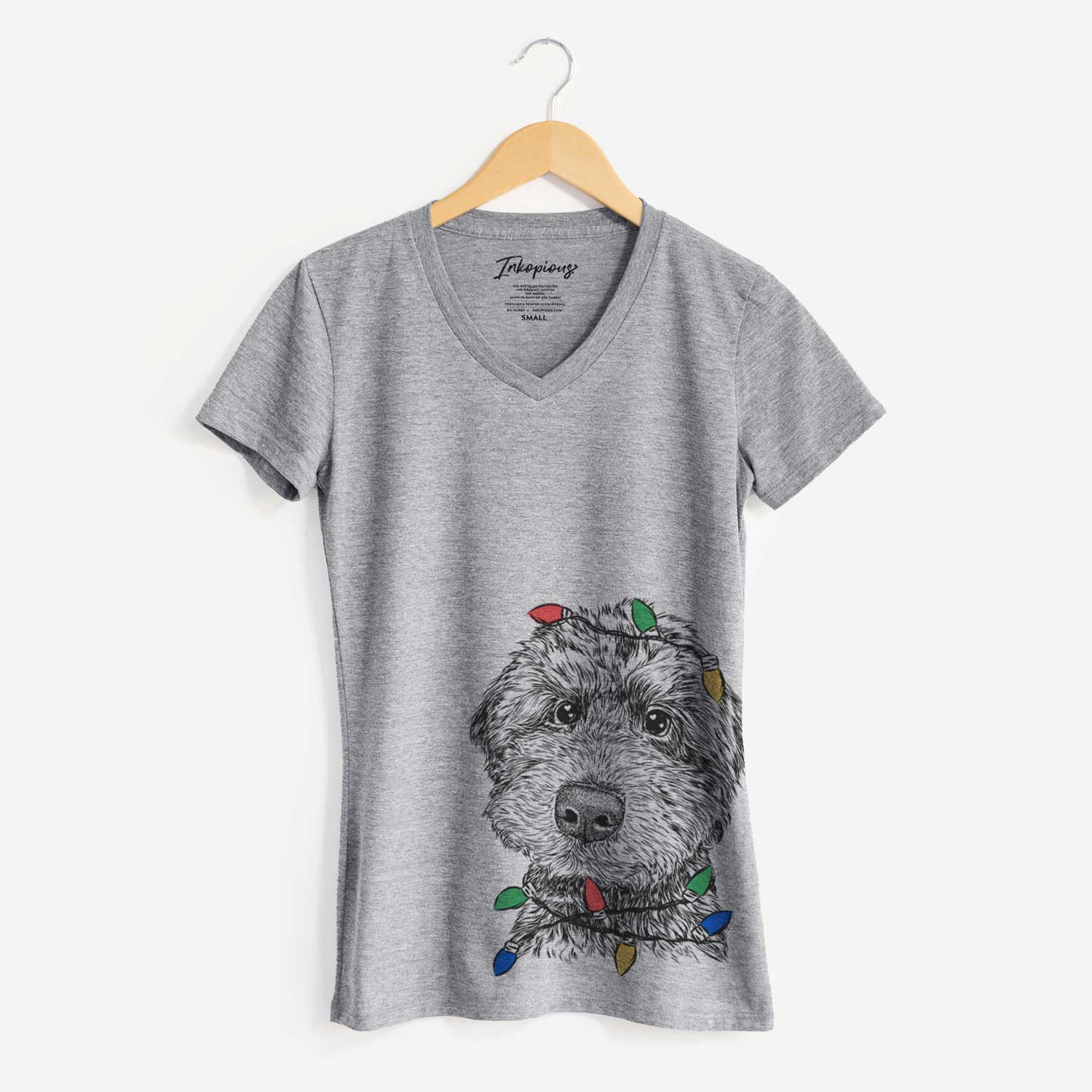 Christmas Lights Bowser the Whoodle - Women's V-neck Shirt