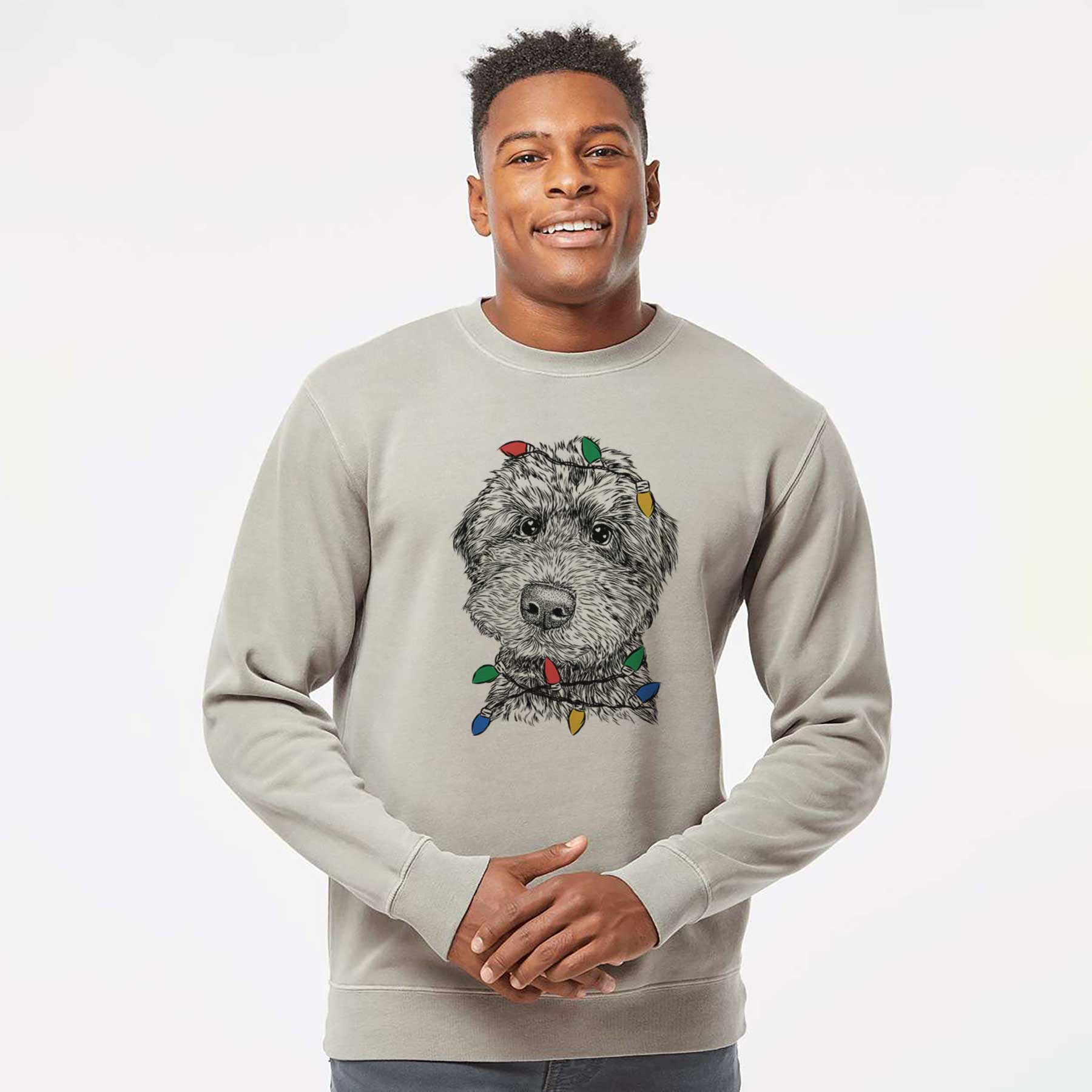 Christmas Lights Bowser the Whoodle - Unisex Pigment Dyed Crew Sweatshirt