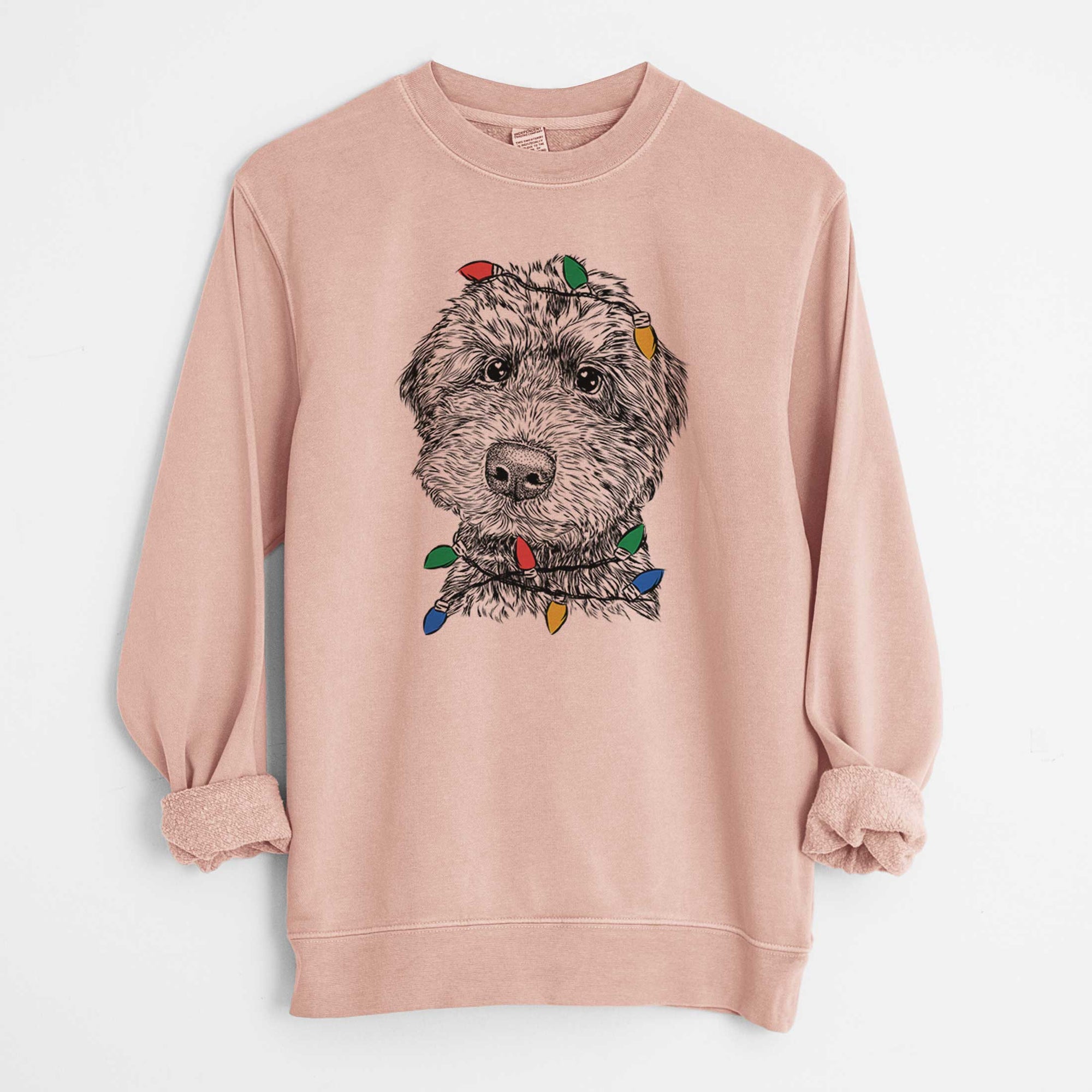 Christmas Lights Bowser the Whoodle - Unisex Pigment Dyed Crew Sweatshirt