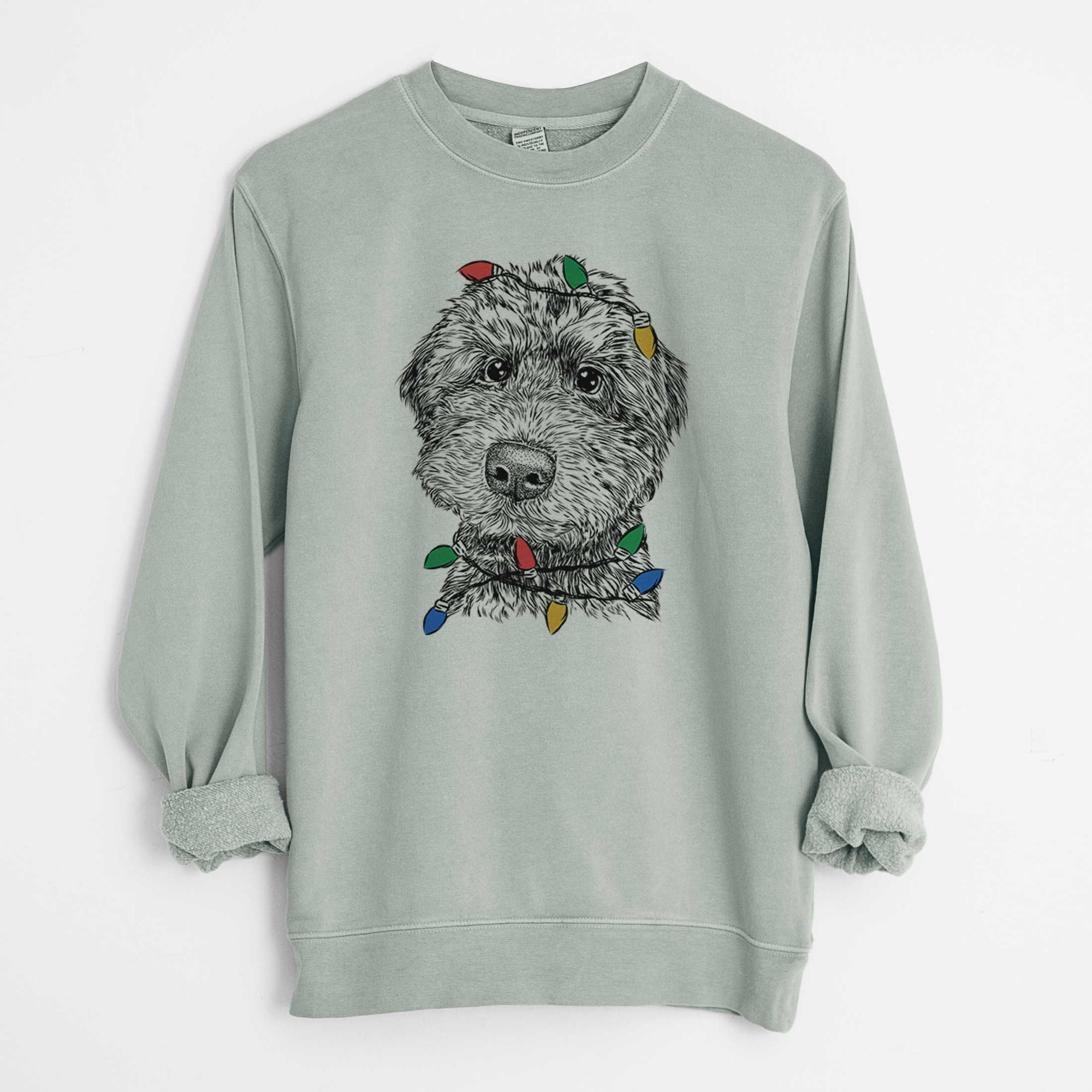 Christmas Lights Bowser the Whoodle - Unisex Pigment Dyed Crew Sweatshirt