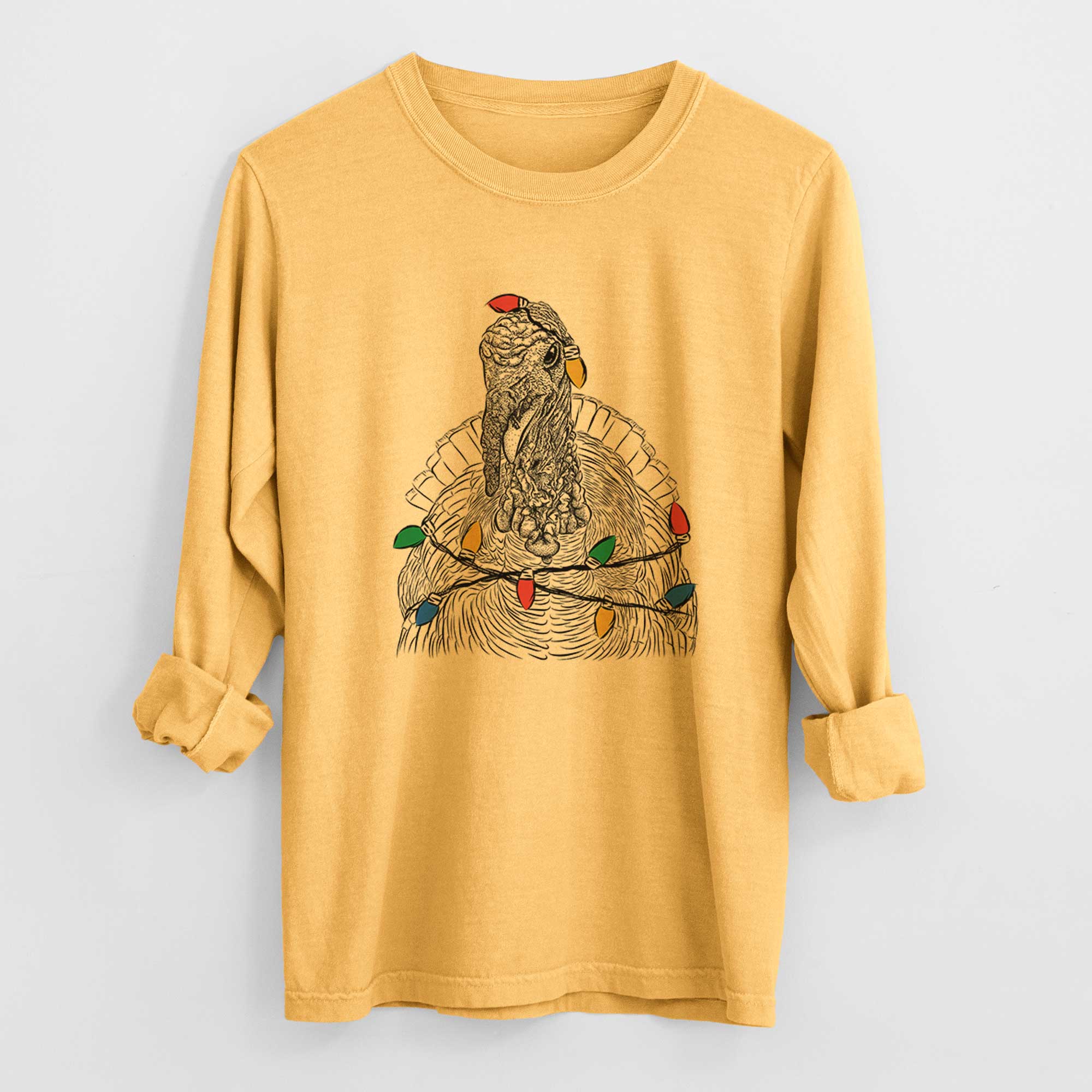 Christmas Lights Brady the Turkey - Heavyweight 100% Cotton Long Sleeve