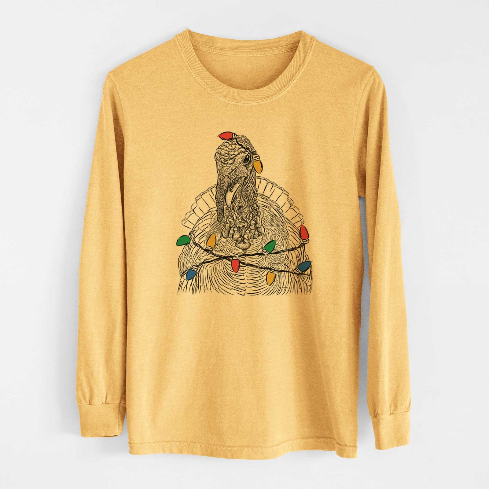 Christmas Lights Brady the Turkey - Heavyweight 100% Cotton Long Sleeve