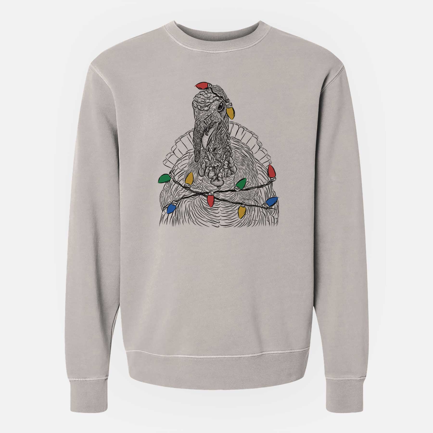 Christmas Lights Brady the Turkey - Unisex Pigment Dyed Crew Sweatshirt