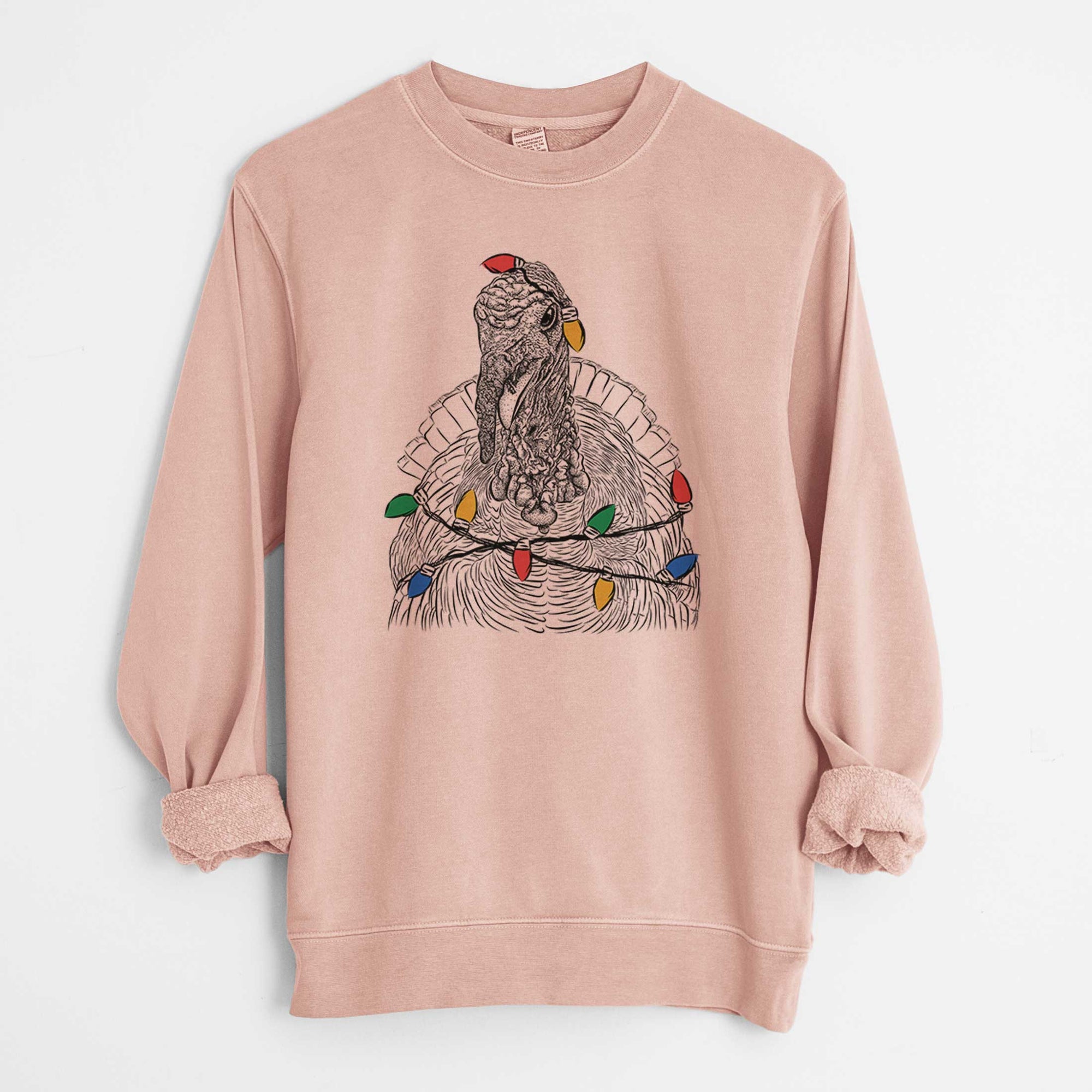 Christmas Lights Brady the Turkey - Unisex Pigment Dyed Crew Sweatshirt