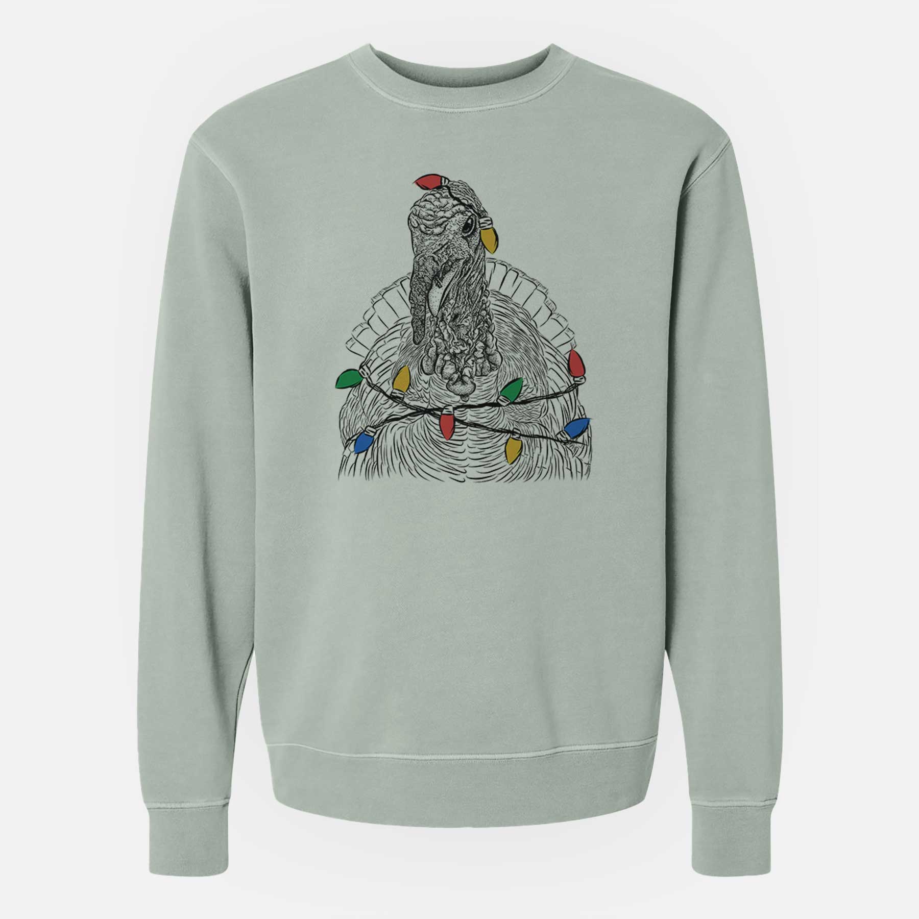 Christmas Lights Brady the Turkey - Unisex Pigment Dyed Crew Sweatshirt