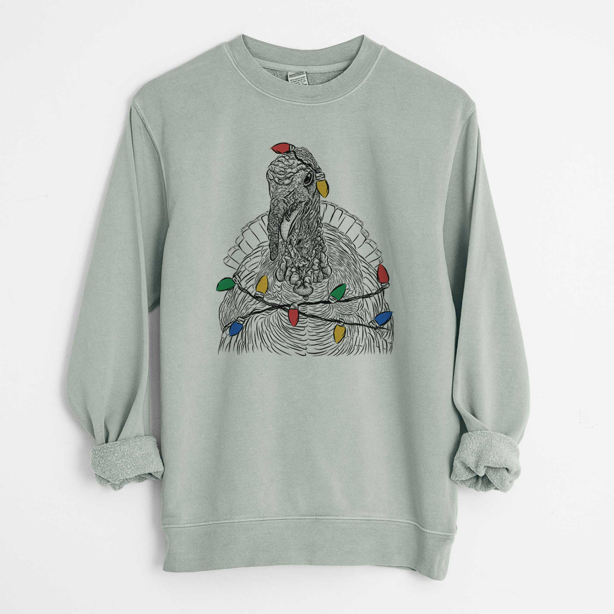 Christmas Lights Brady the Turkey - Unisex Pigment Dyed Crew Sweatshirt