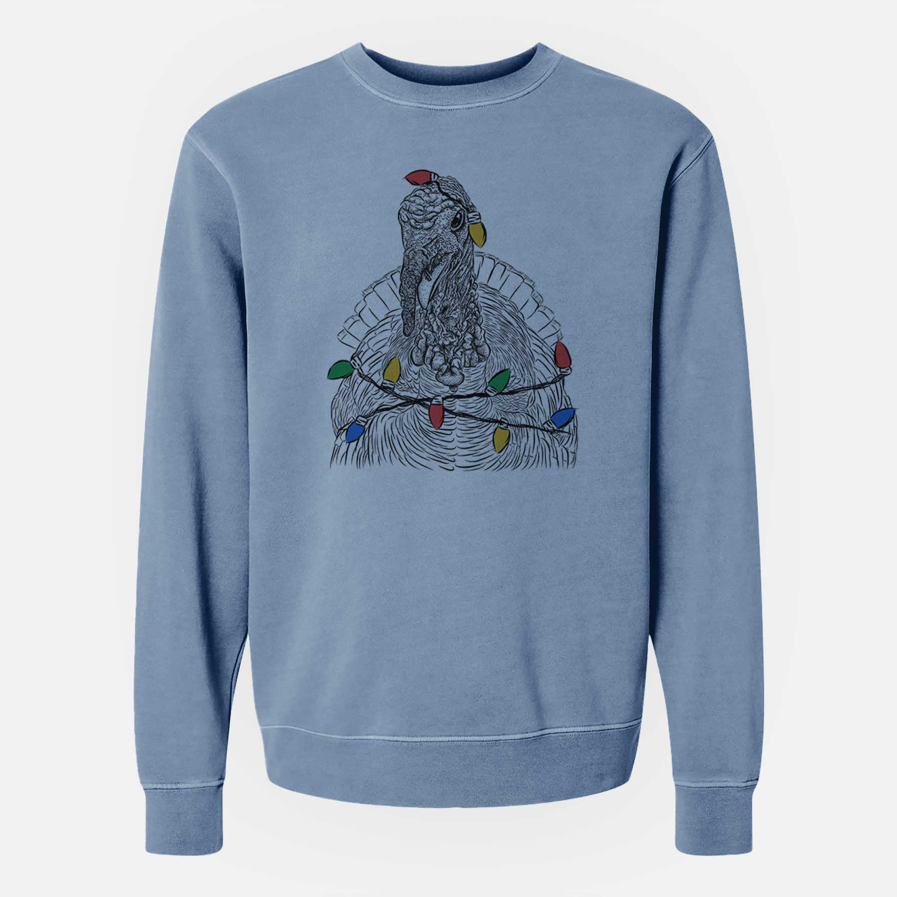 Christmas Lights Brady the Turkey - Unisex Pigment Dyed Crew Sweatshirt