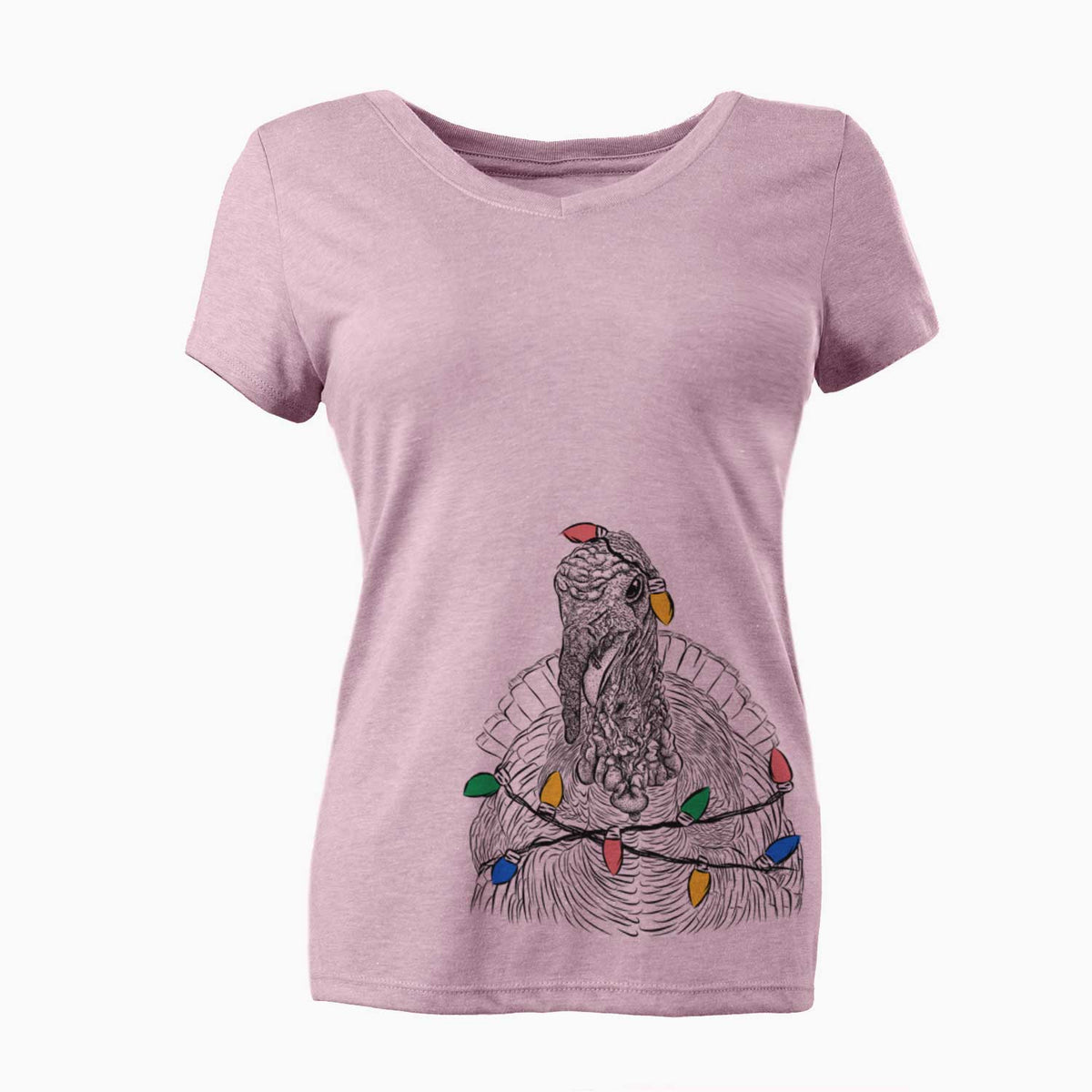 Christmas Lights Brady the Turkey - Women's V-neck Shirt