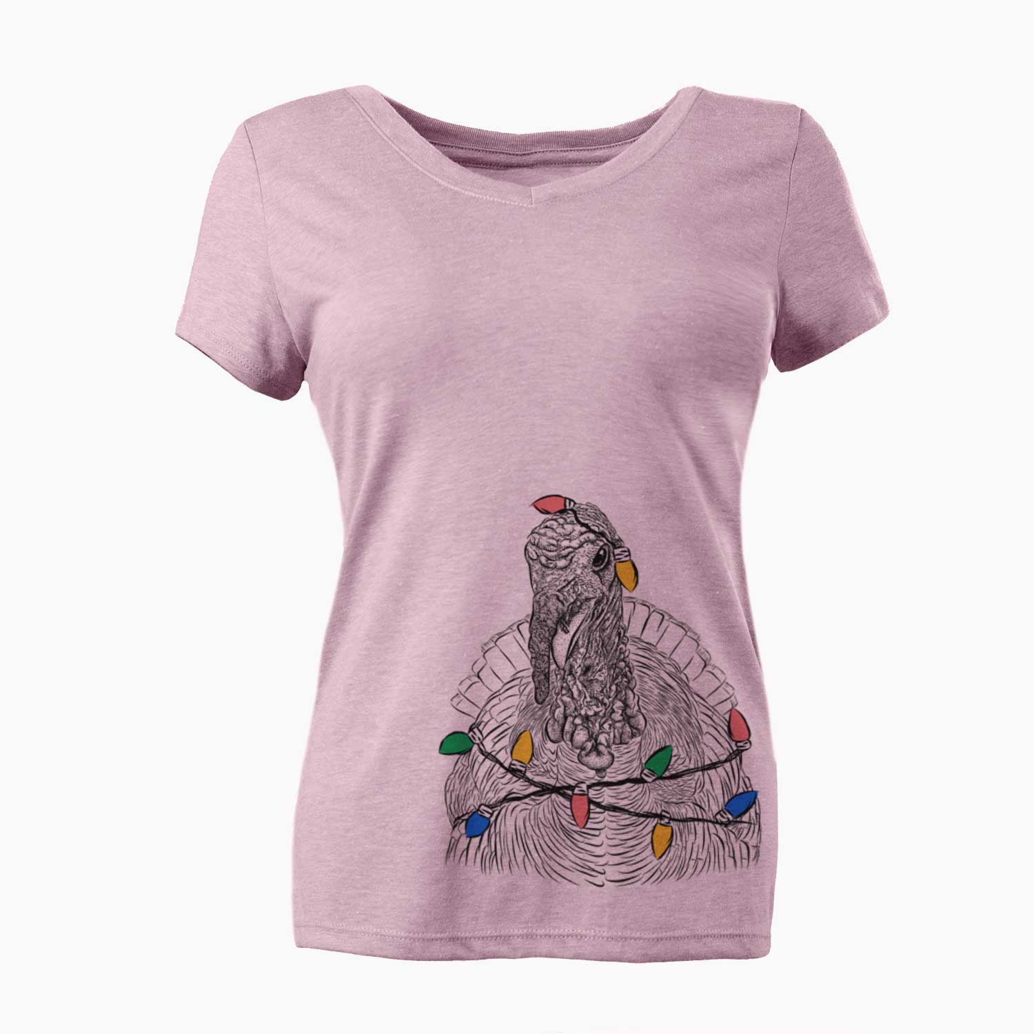 Christmas Lights Brady the Turkey - Women's V-neck Shirt