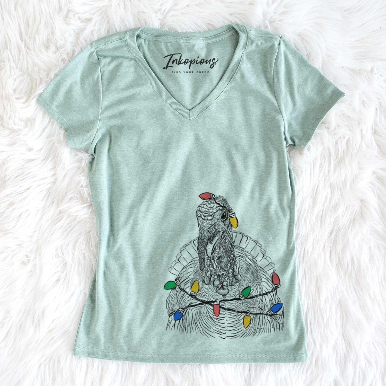 Christmas Lights Brady the Turkey - Women's V-neck Shirt