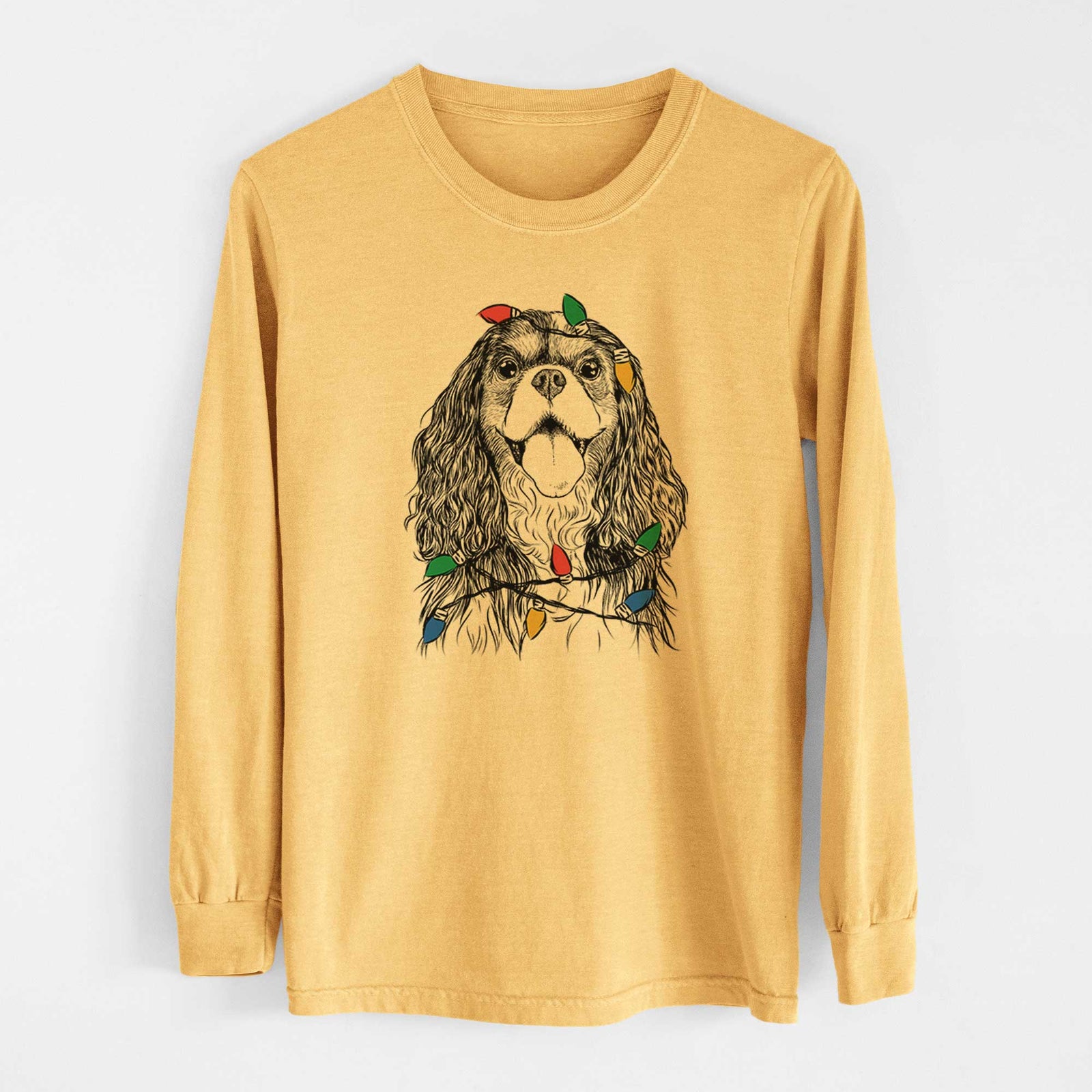 Christmas Lights Brandy the Cavalier King Charles Spaniel - Heavyweight 100% Cotton Long Sleeve