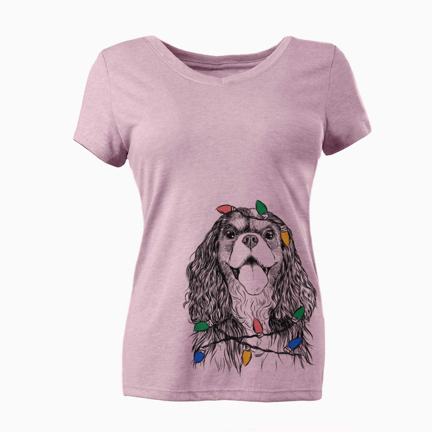 Christmas Lights Brandy the Cavalier King Charles Spaniel - Women's V-neck Shirt