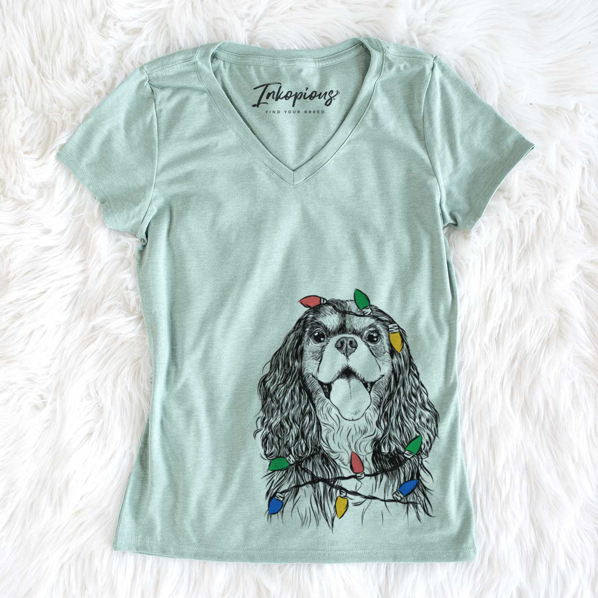 Christmas Lights Brandy the Cavalier King Charles Spaniel - Women&#39;s V-neck Shirt