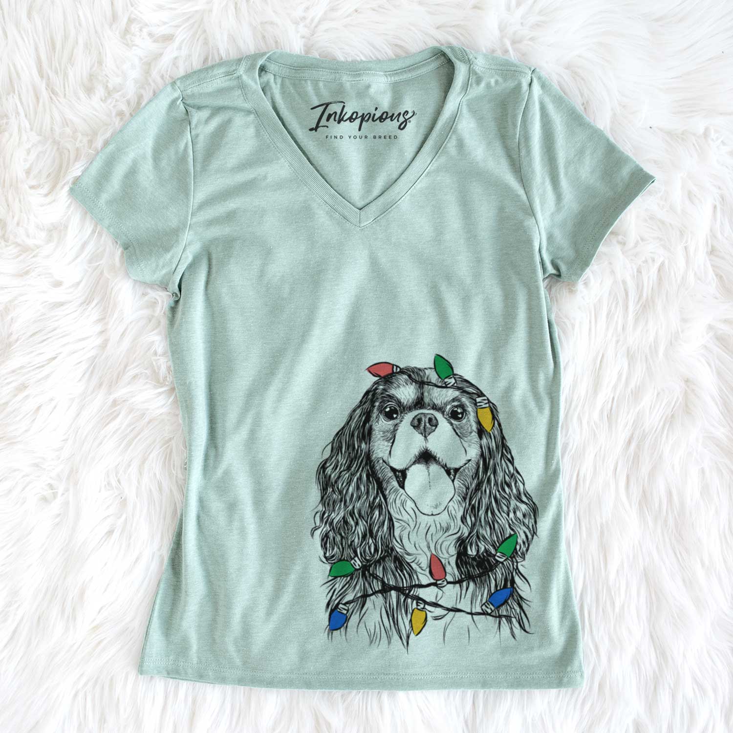 Christmas Lights Brandy the Cavalier King Charles Spaniel - Women's V-neck Shirt