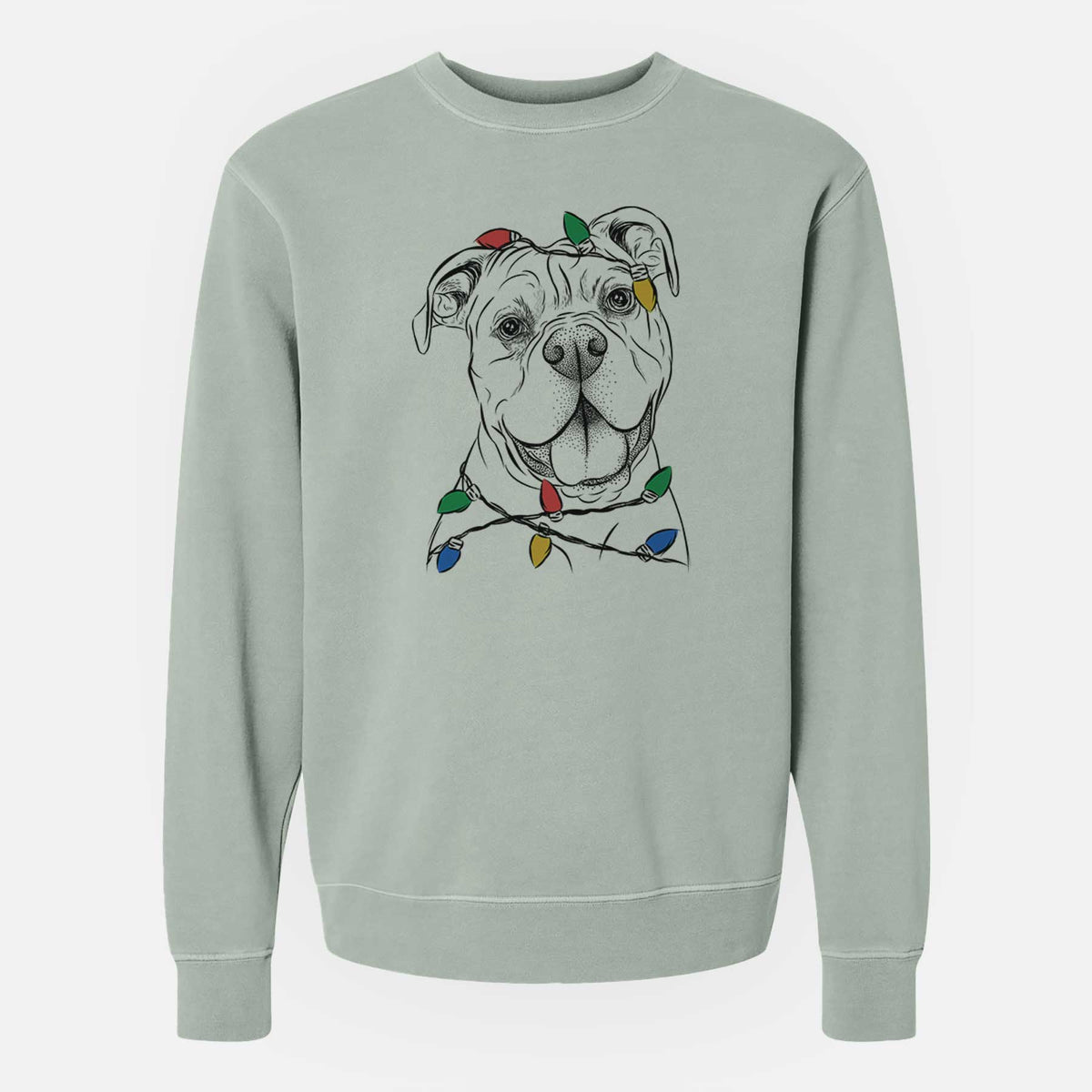 Christmas Lights Bravo the Bulldog Mix - Unisex Pigment Dyed Crew Sweatshirt