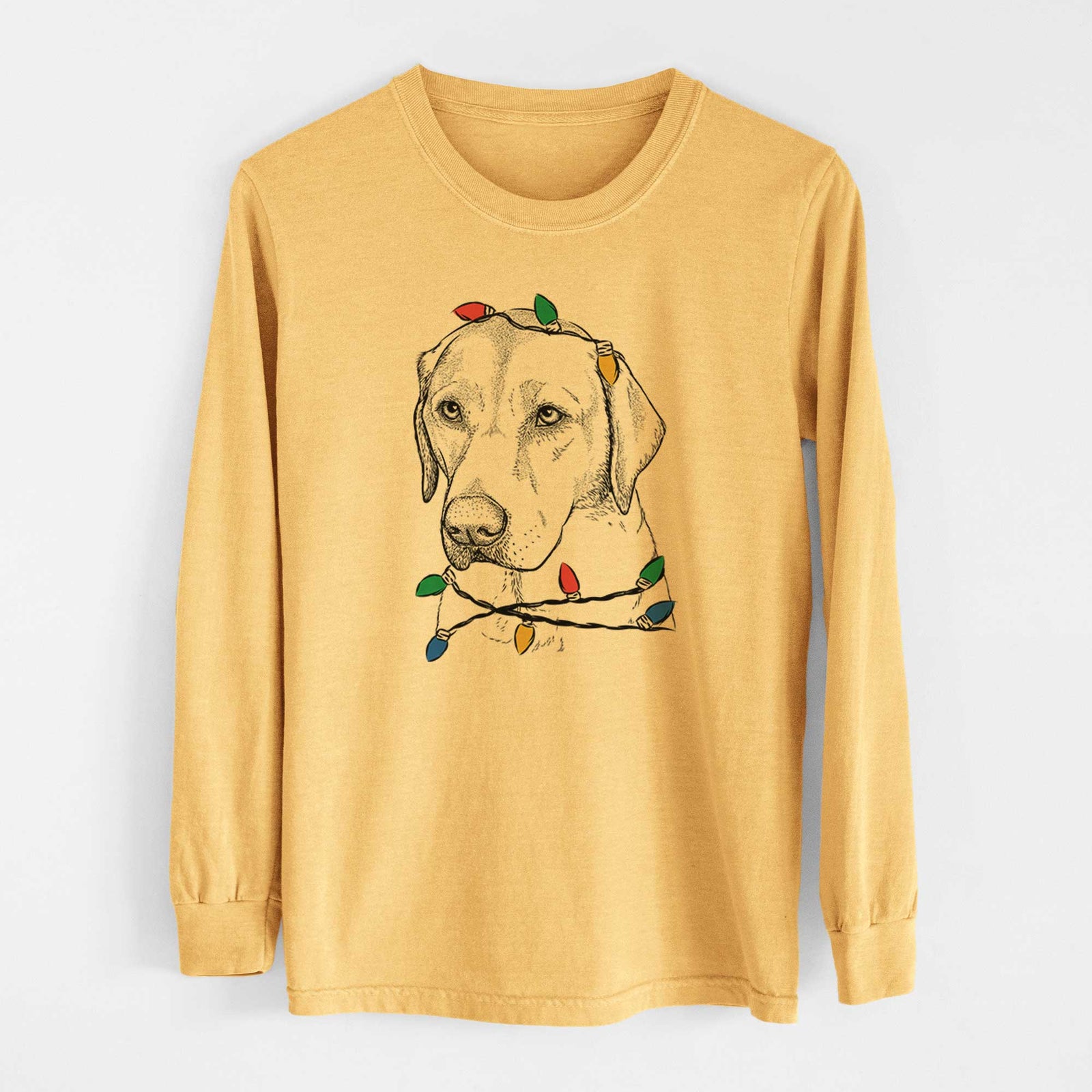 Christmas Lights Braxton the Yellow Lab - Heavyweight 100% Cotton Long Sleeve