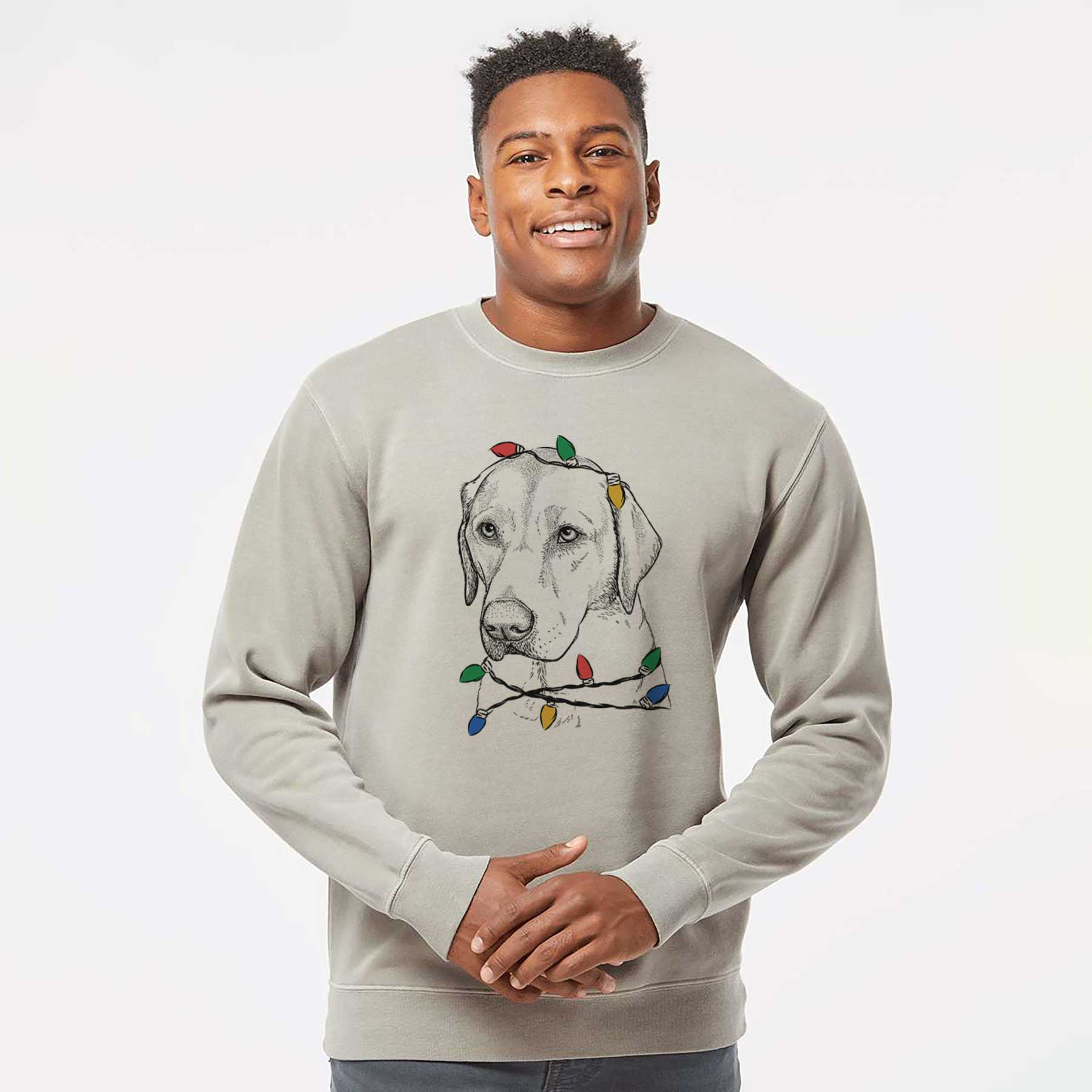 Christmas Lights Braxton the Yellow Lab - Unisex Pigment Dyed Crew Sweatshirt