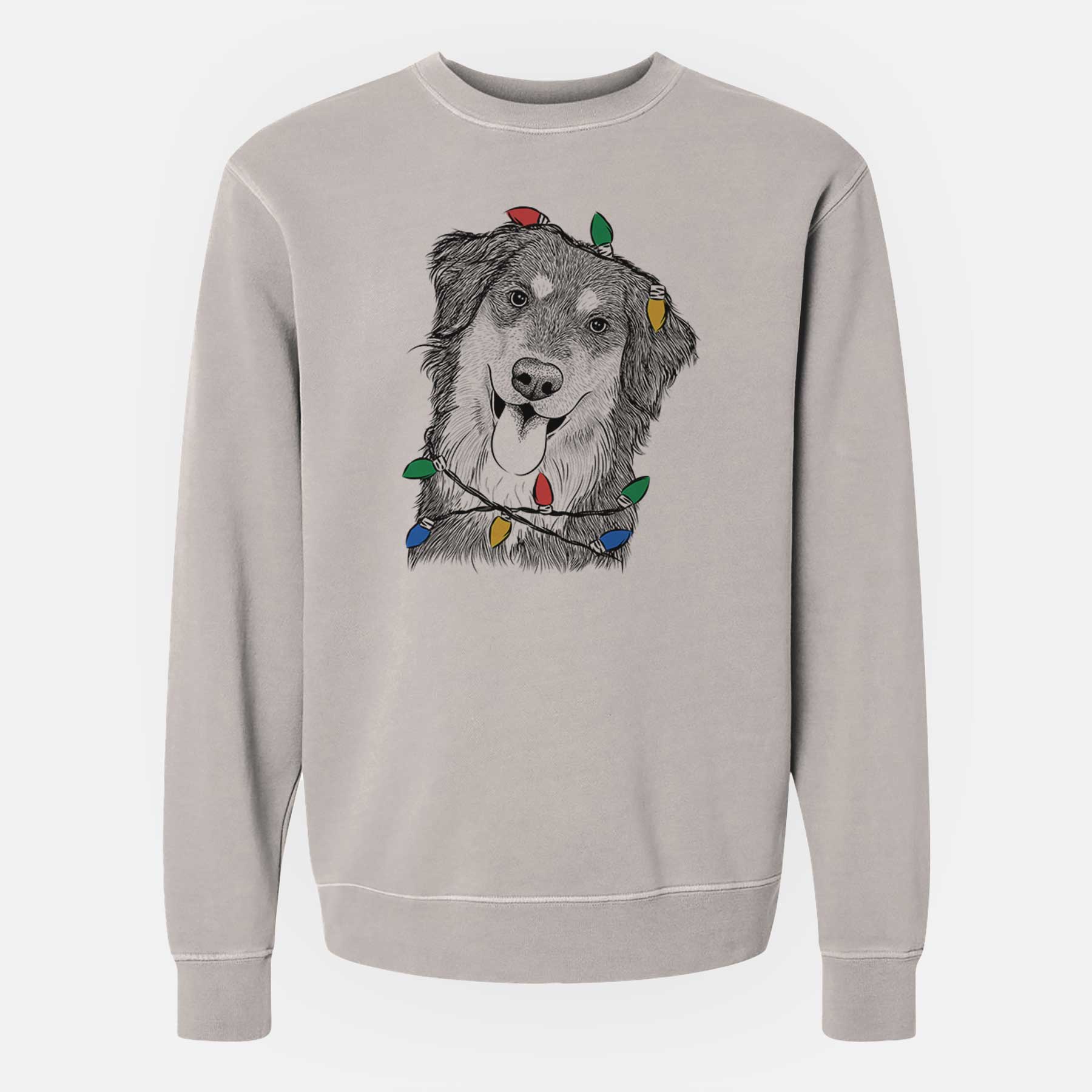 Christmas Lights Brodie the Golden Aussie - Unisex Pigment Dyed Crew Sweatshirt