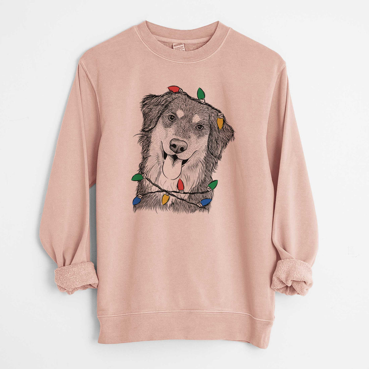 Christmas Lights Brodie the Golden Aussie - Unisex Pigment Dyed Crew Sweatshirt