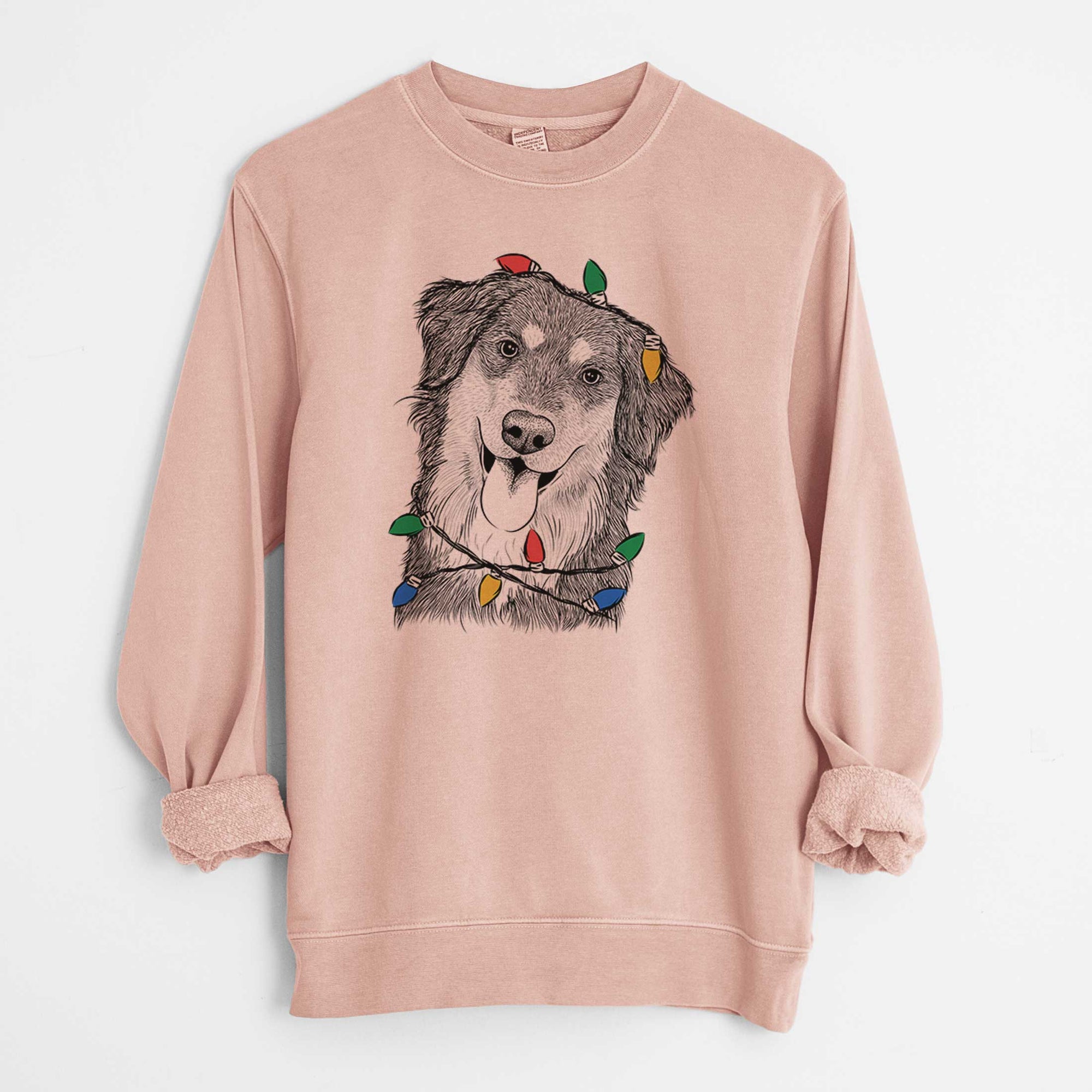 Christmas Lights Brodie the Golden Aussie - Unisex Pigment Dyed Crew Sweatshirt