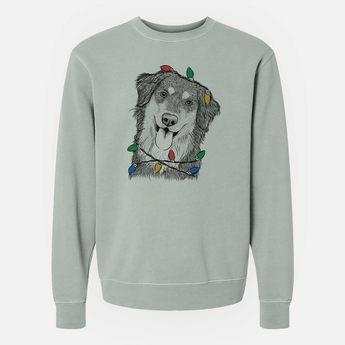 Christmas Lights Brodie the Golden Aussie - Unisex Pigment Dyed Crew Sweatshirt