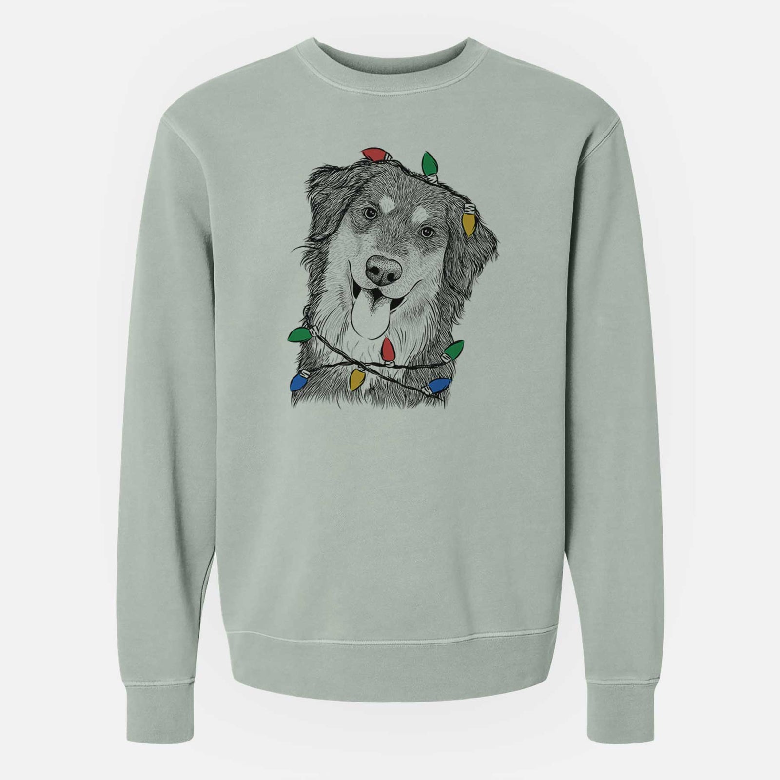 Christmas Lights Brodie the Golden Aussie - Unisex Pigment Dyed Crew Sweatshirt