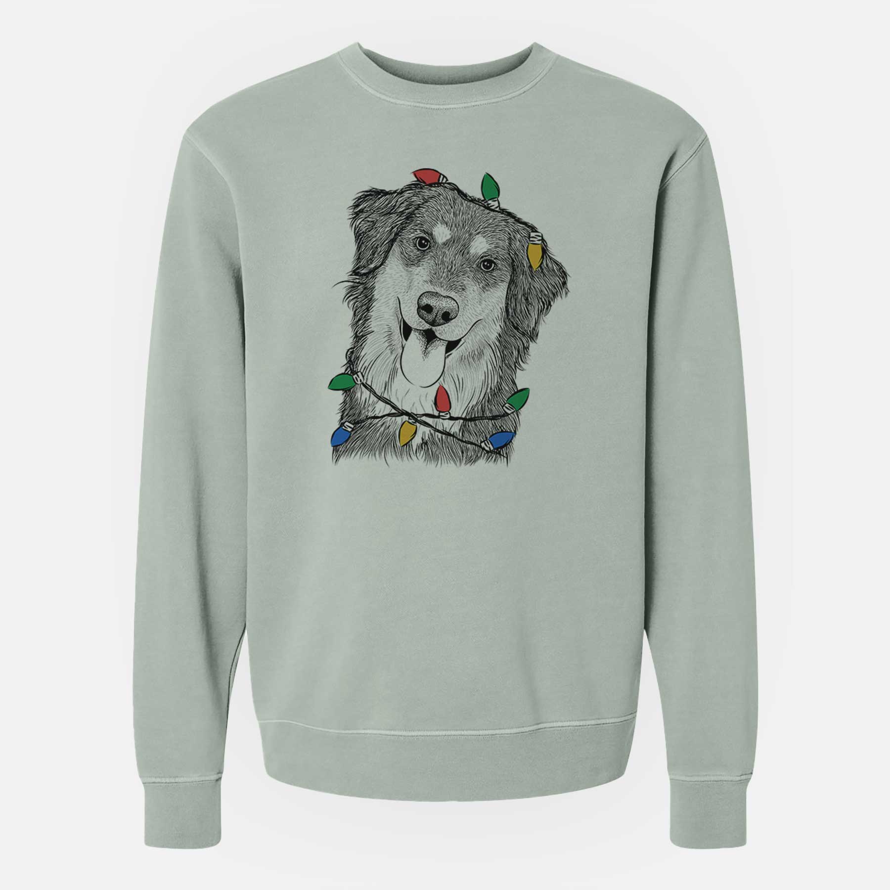 Christmas Lights Brodie the Golden Aussie - Unisex Pigment Dyed Crew Sweatshirt