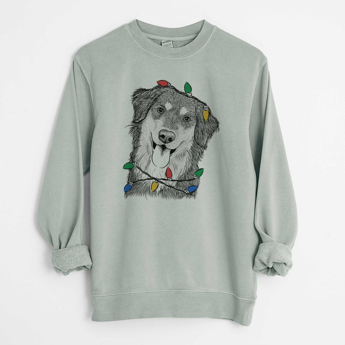 Christmas Lights Brodie the Golden Aussie - Unisex Pigment Dyed Crew Sweatshirt
