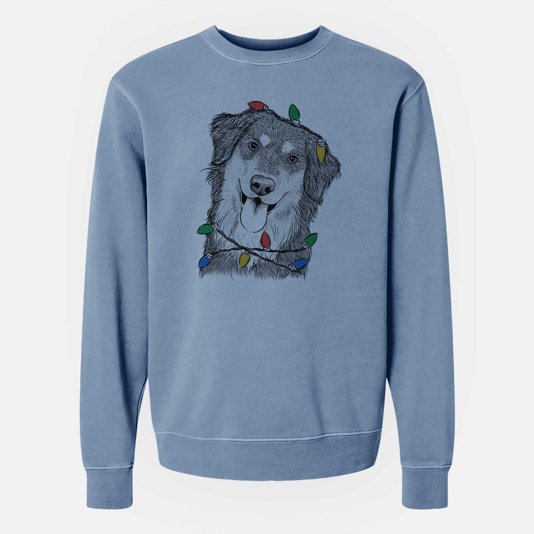 Christmas Lights Brodie the Golden Aussie - Unisex Pigment Dyed Crew Sweatshirt