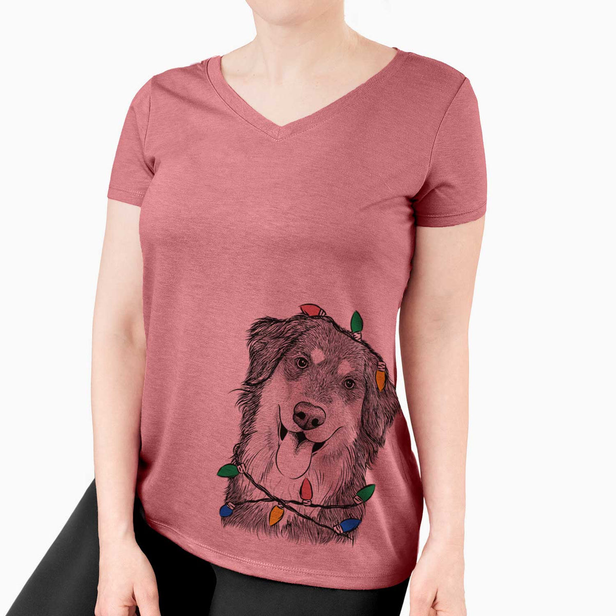 Christmas Lights Brodie the Golden Aussie - Women's V-neck Shirt