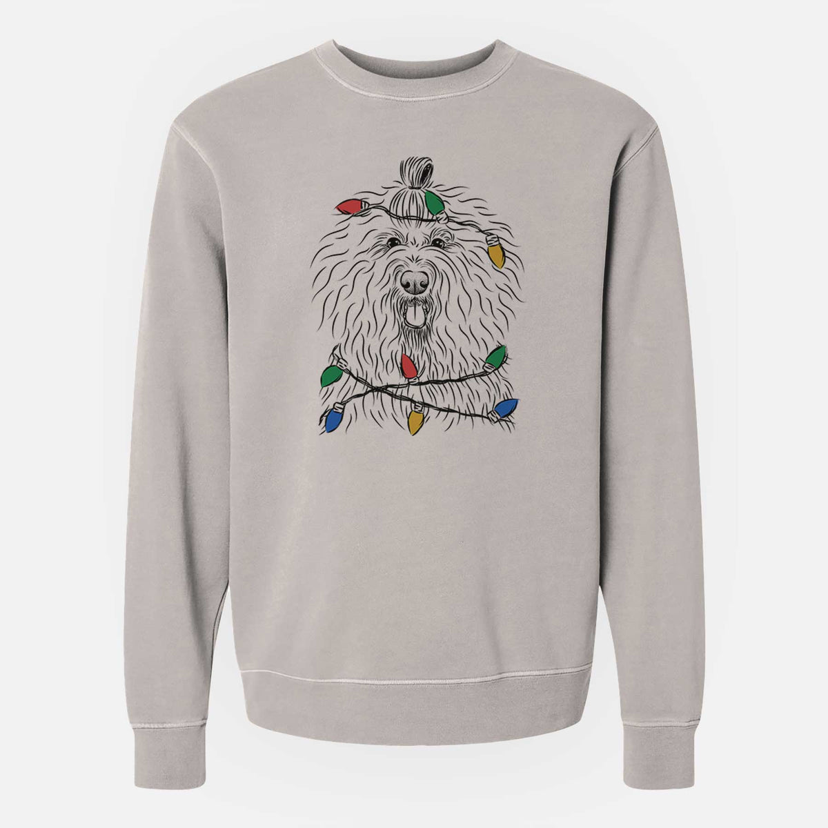 Christmas Lights Brody the Old English Sheepdog - Unisex Pigment Dyed Crew Sweatshirt