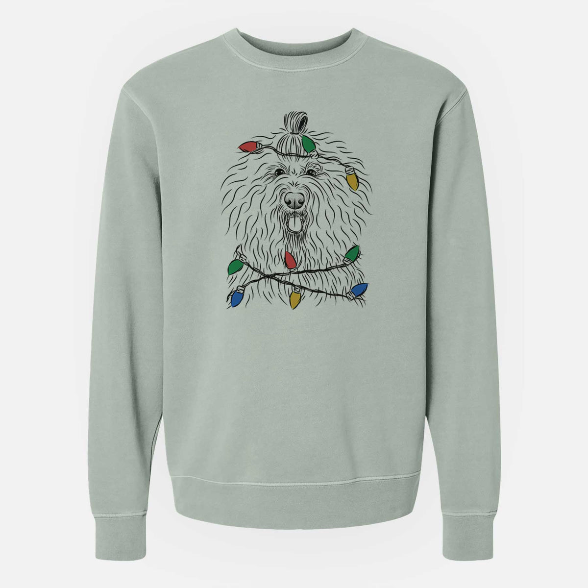 Christmas Lights Brody the Old English Sheepdog - Unisex Pigment Dyed Crew Sweatshirt