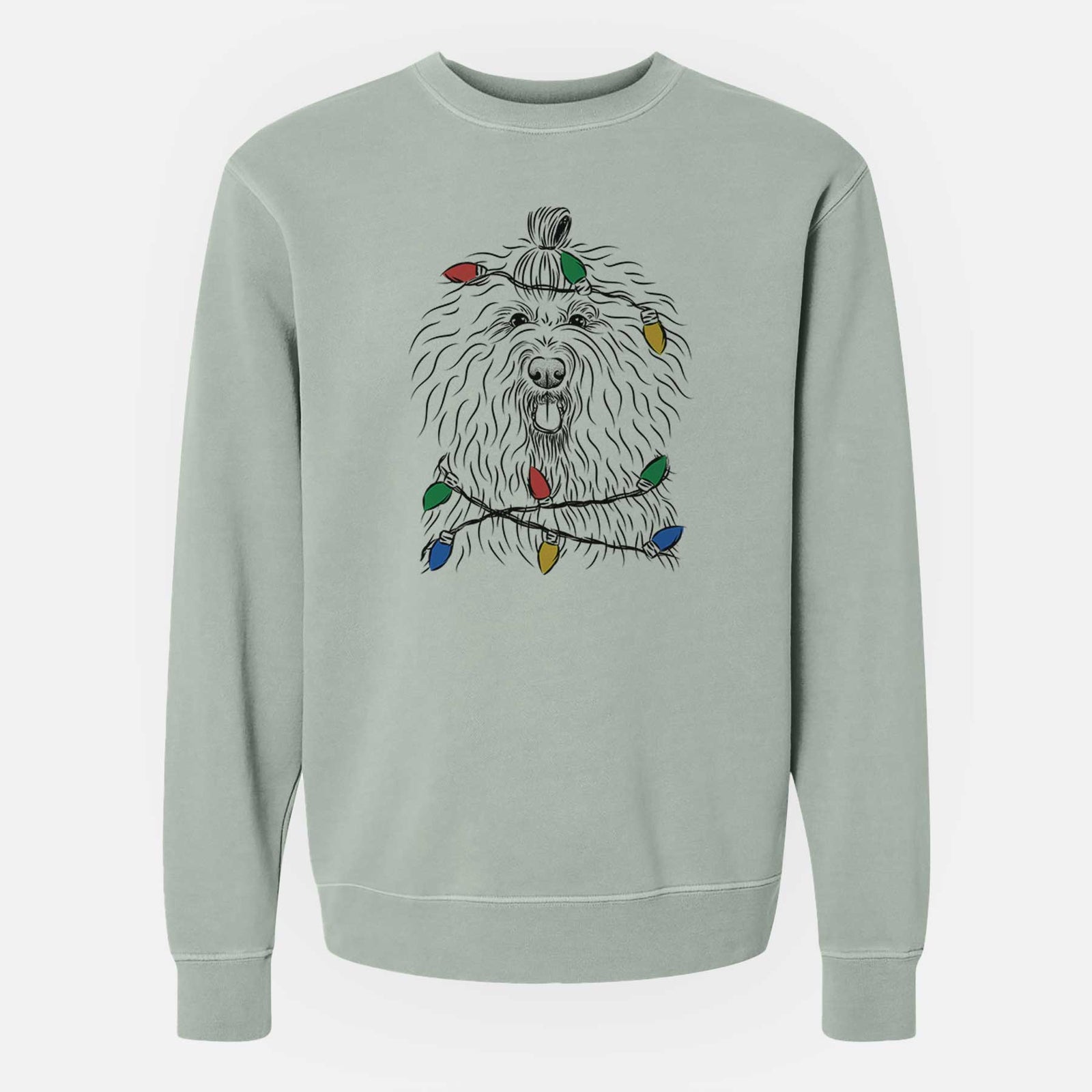 Christmas Lights Brody the Old English Sheepdog - Unisex Pigment Dyed Crew Sweatshirt