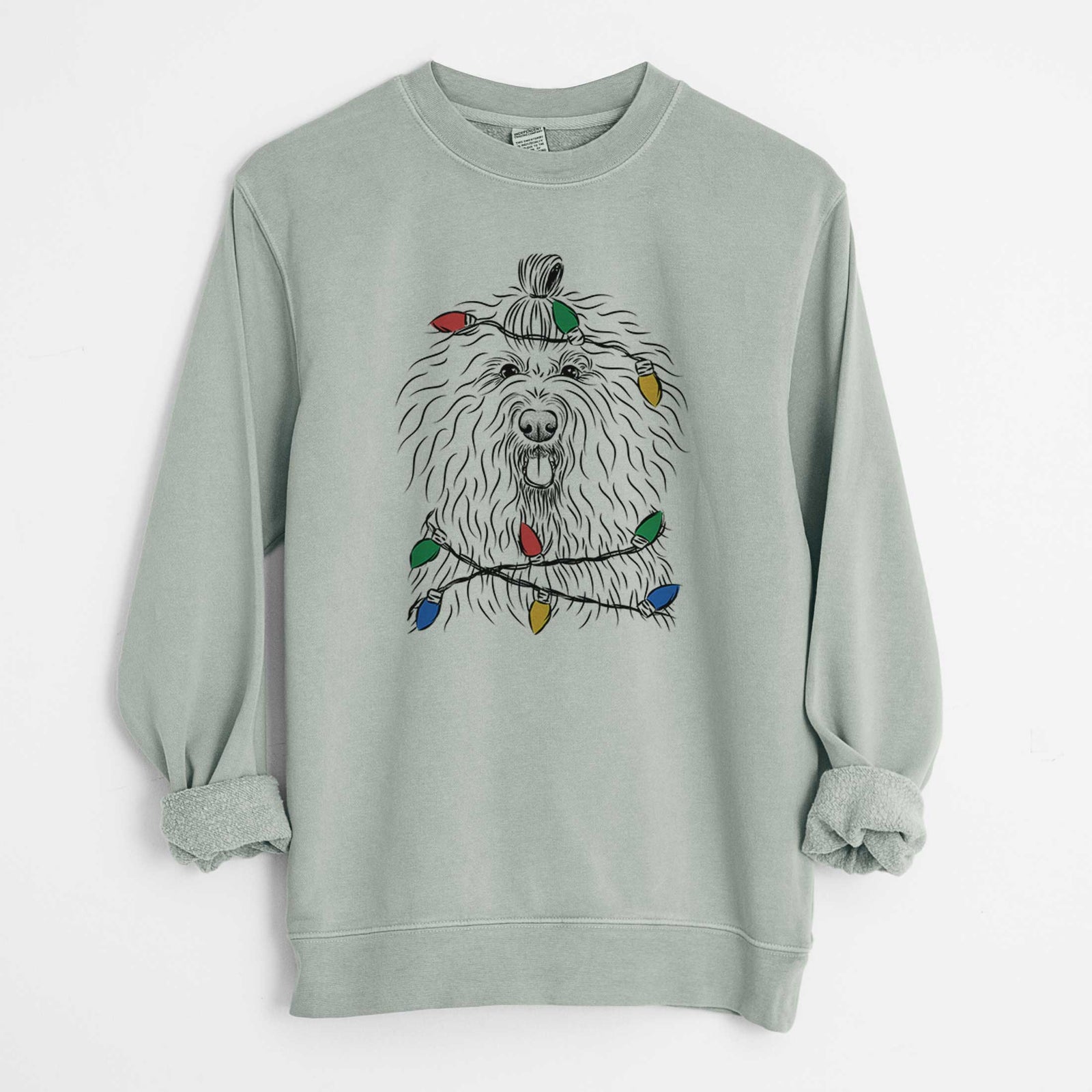 Christmas Lights Brody the Old English Sheepdog - Unisex Pigment Dyed Crew Sweatshirt