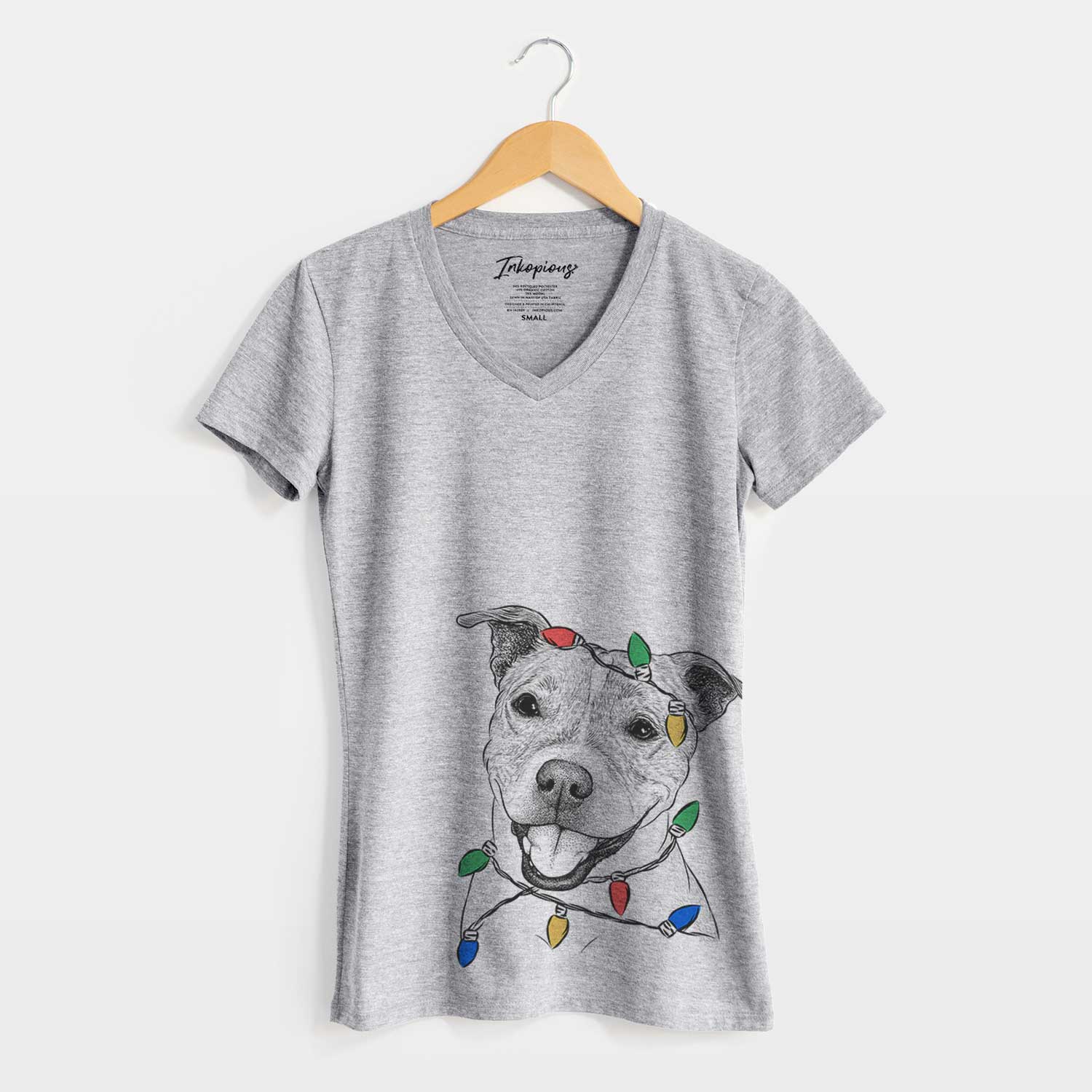 Christmas Lights BrookLyn the Staffordshire Bull Terrier - Women's V-neck Shirt