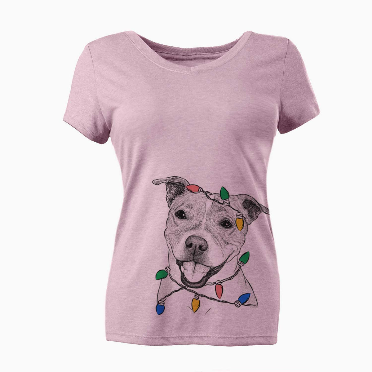 Christmas Lights BrookLyn the Staffordshire Bull Terrier - Women's V-neck Shirt