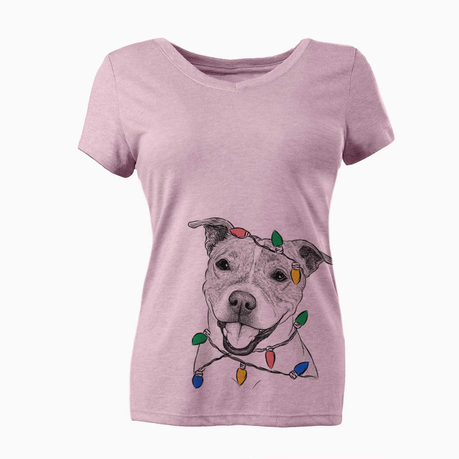 Christmas Lights BrookLyn the Staffordshire Bull Terrier - Women's V-neck Shirt