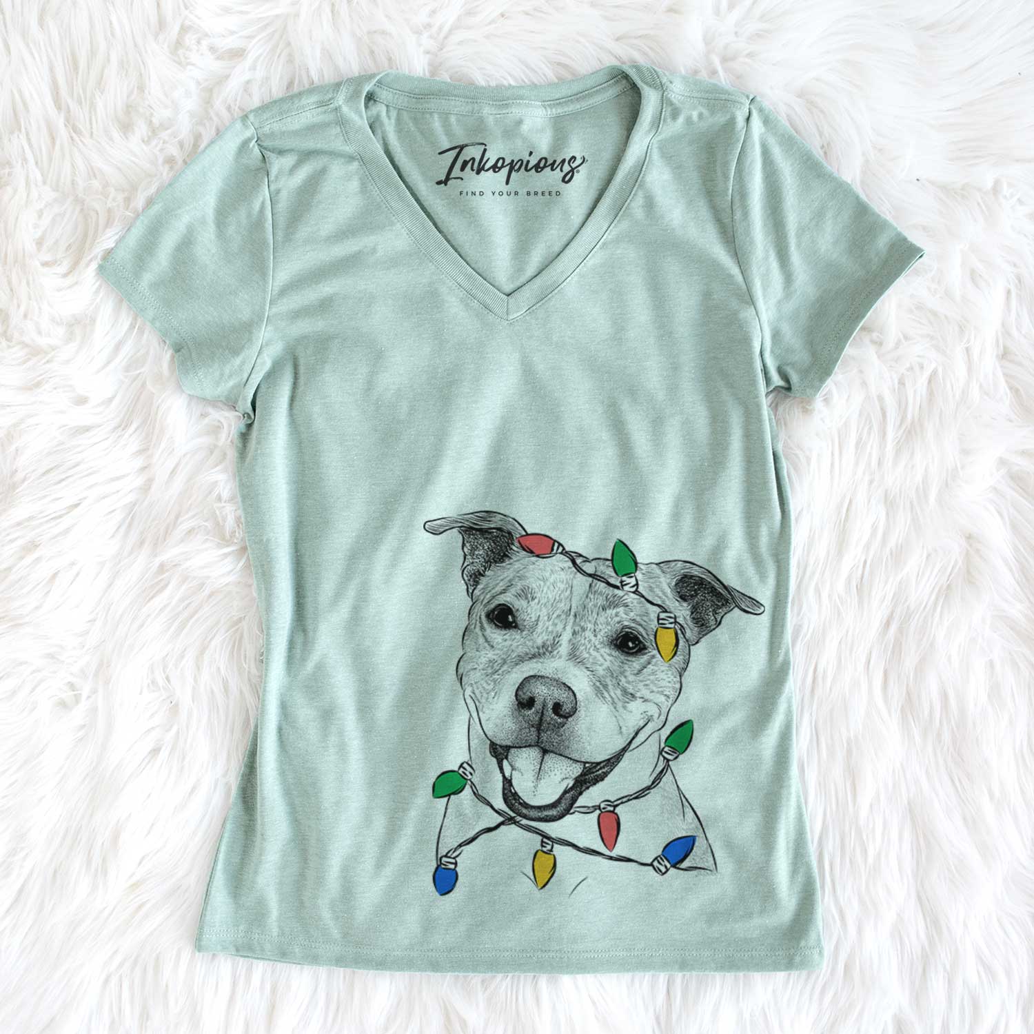 Christmas Lights BrookLyn the Staffordshire Bull Terrier - Women's V-neck Shirt