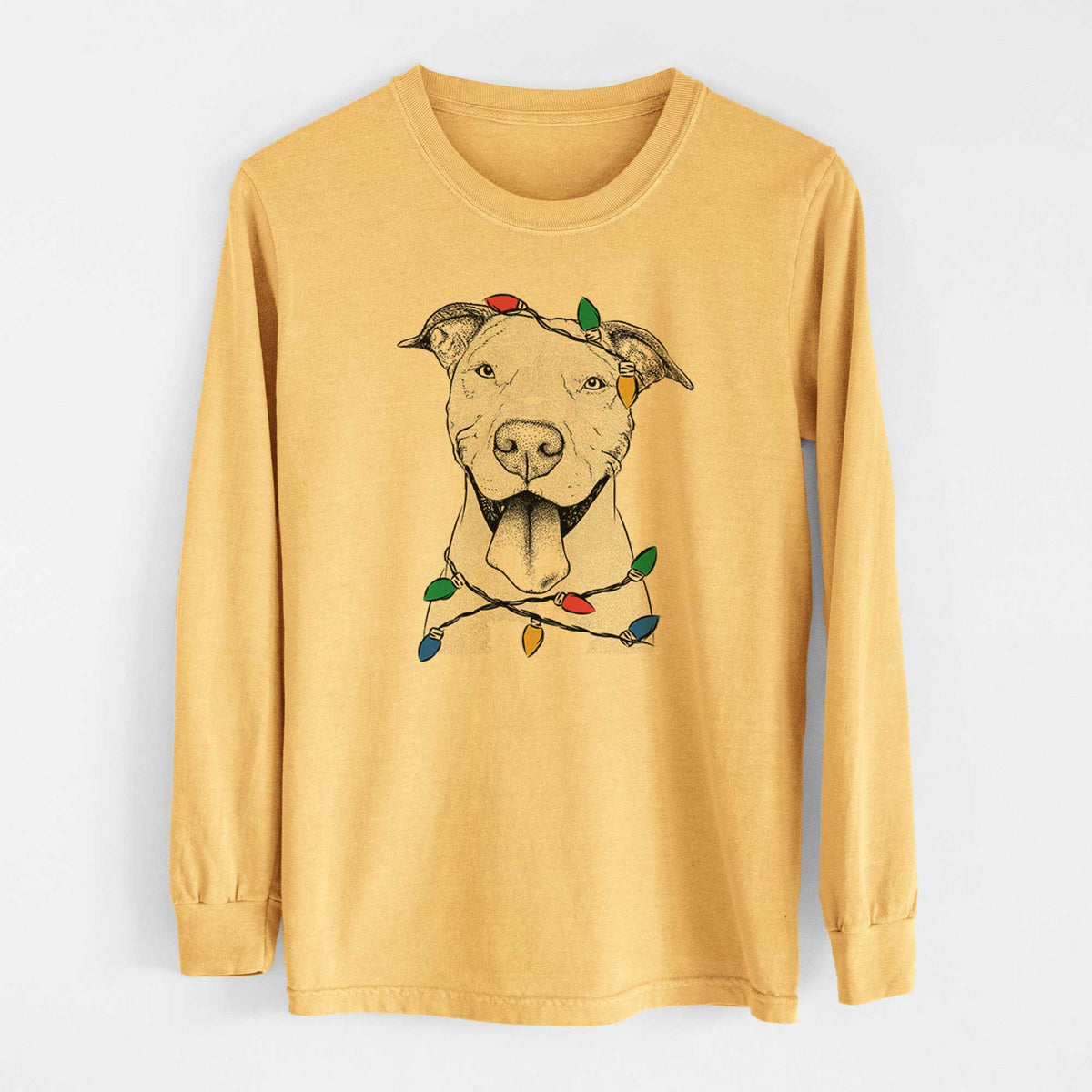 Christmas Lights Bruce the American Staffordshire Terrier - Heavyweight 100% Cotton Long Sleeve