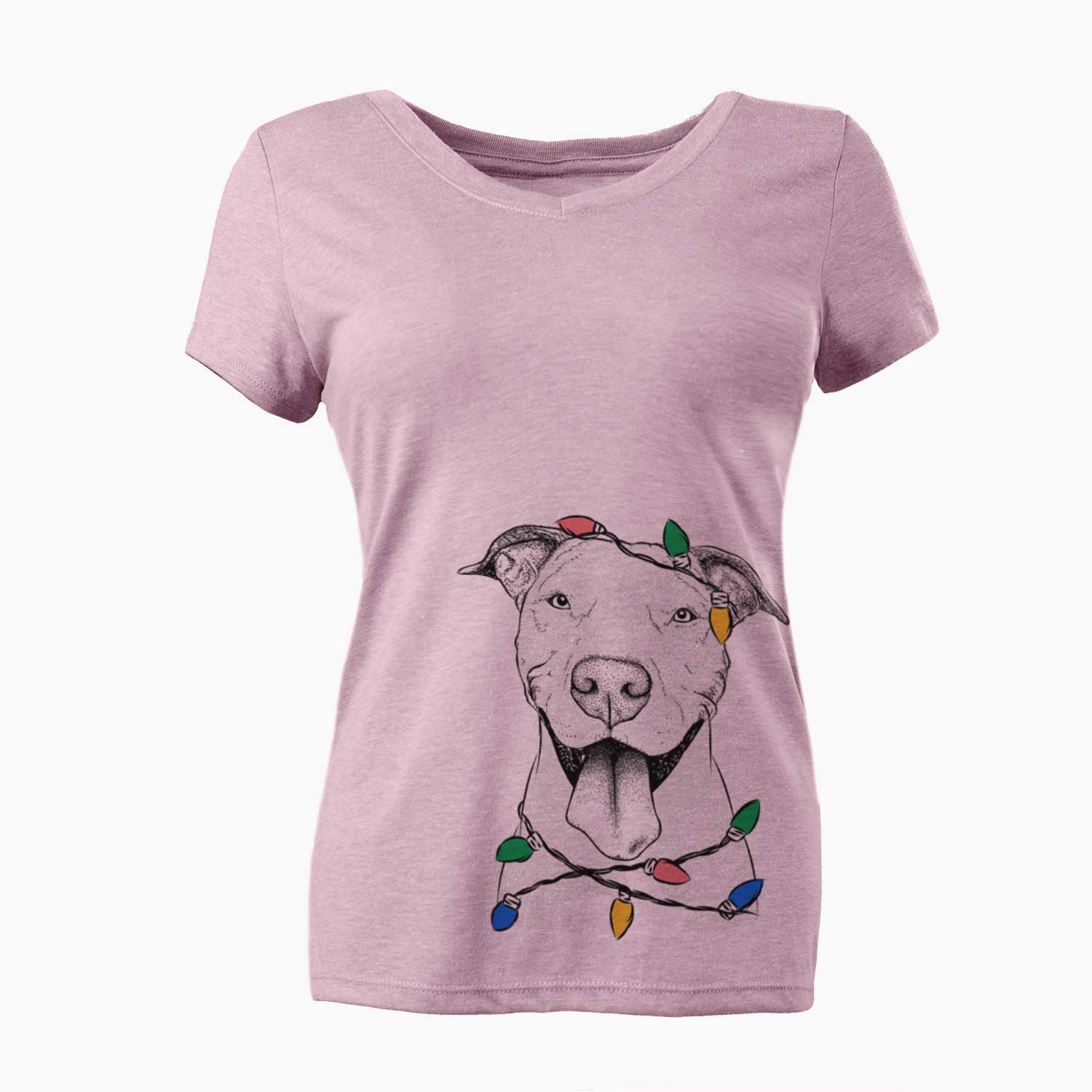 Christmas Lights Bruce the American Staffordshire Terrier - Women's V-neck Shirt