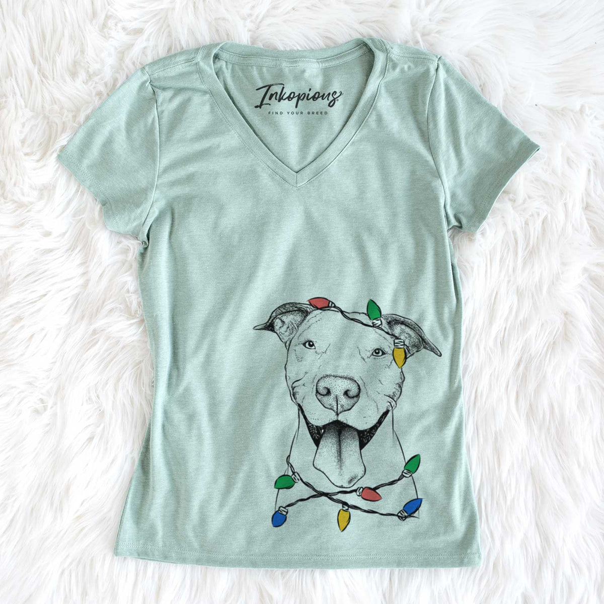 Christmas Lights Bruce the American Staffordshire Terrier - Women&#39;s V-neck Shirt